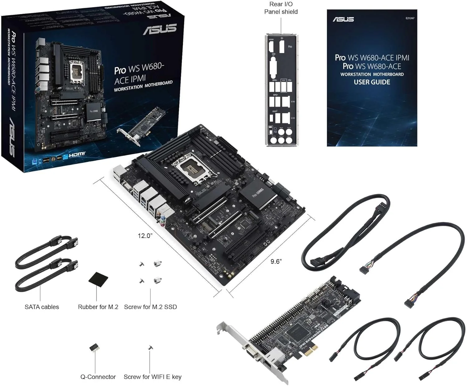 مادربرد ASUS Pro WS W680-ACE IPMI Intel W680 LGA 1700 ATX، PCIe 5.0، DDR5، 2 اینتل 2.5Gb اترنت، 3 اسلات PCIe 4.0 M.2، 2 USB 3.2 Gen 2، SlimSAS، SATA 6Gbps، HDMI، DisplayPort و VGA