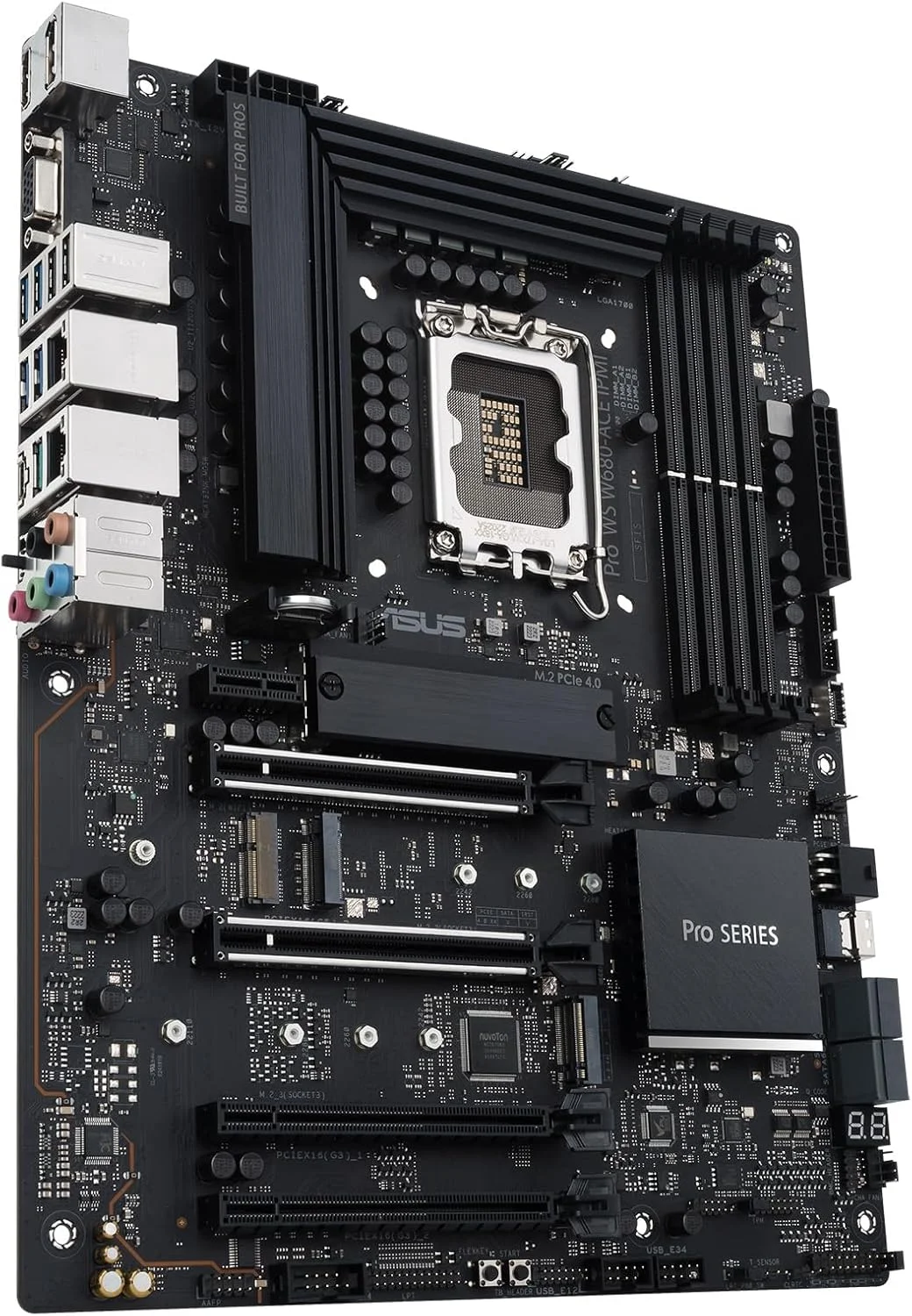 مادربرد ASUS Pro WS W680-ACE IPMI Intel W680 LGA 1700 ATX، PCIe 5.0، DDR5، 2 اینتل 2.5Gb اترنت، 3 اسلات PCIe 4.0 M.2، 2 USB 3.2 Gen 2، SlimSAS، SATA 6Gbps، HDMI، DisplayPort و VGA
