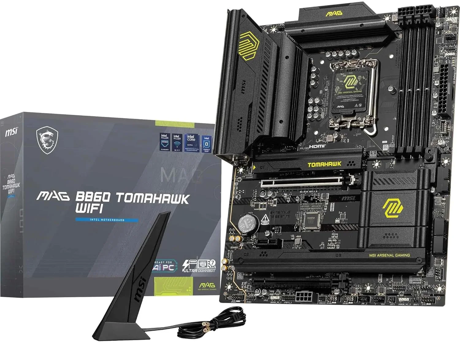 مادربرد MAG B860 Tomahawk WiFi، ATX - پشتیبانی از پردازنده های Intel Core Ultra (سری 2)، LGA 1851 - تقویت حافظه DDR5 9200+ MT/s OC، 1 x PCIe 5.0 x16، 1 x M.2 Gen5، 5G LAN، Wi-Fi 7