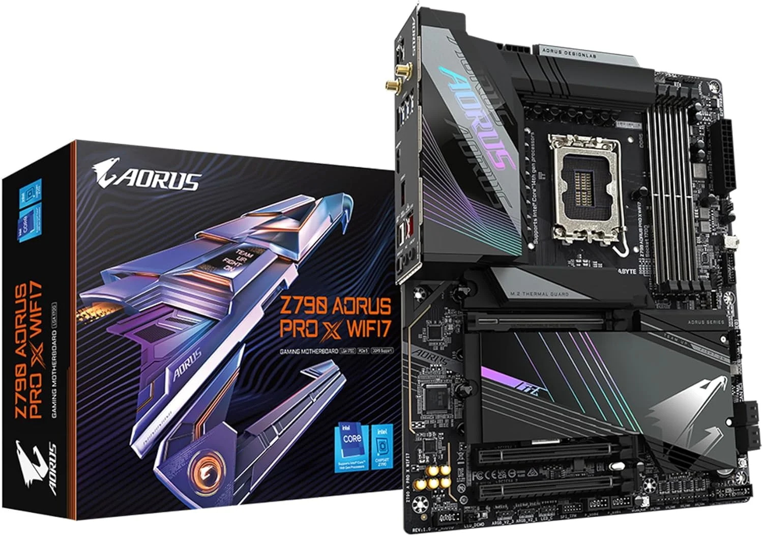 مادربرد GIGABYTE Z790 AORUS PRO X WIFI7 LGA 1700 Intel Z790 X ATX با DDR5، 5* M.2، PCIe 5.0، USB 3.2 Type-C، Wi-Fi 7، 5GbE LAN، Q-Flash Plus، EZ-Latch Plus