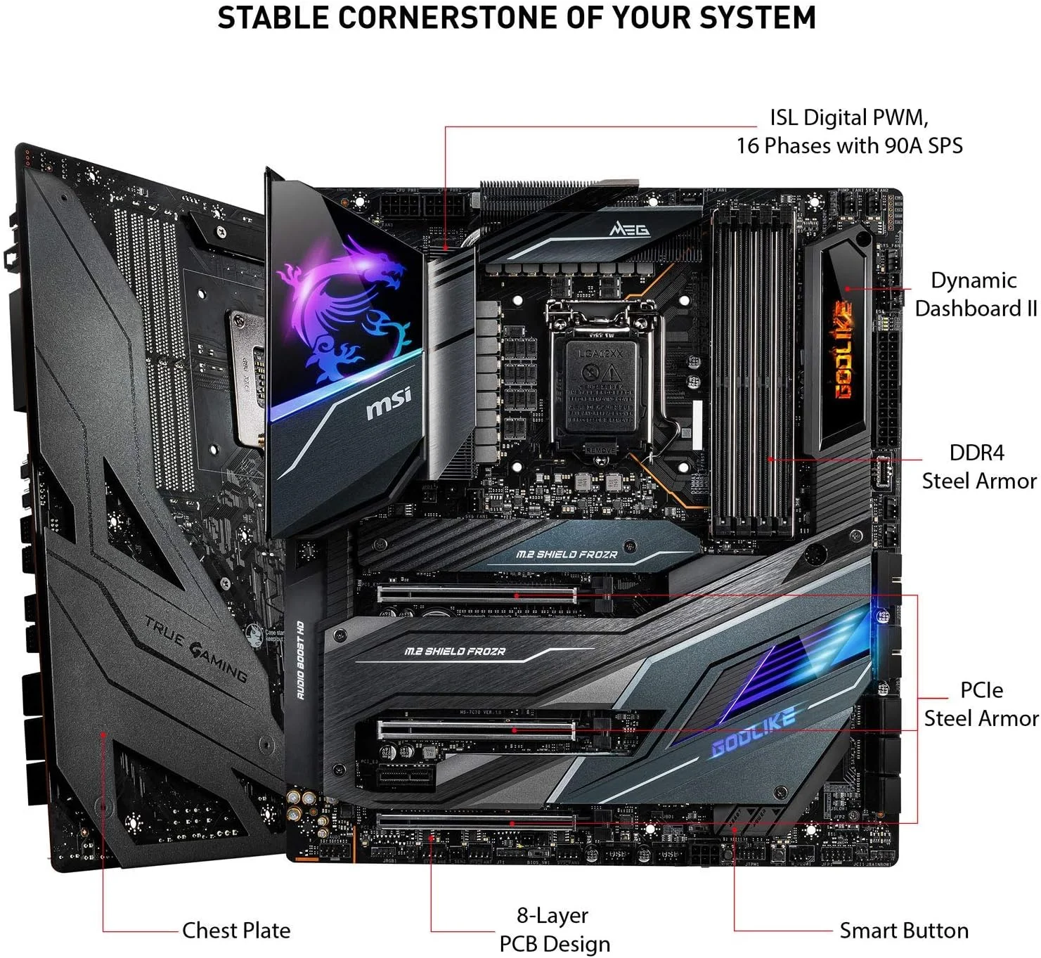 مادربرد گیمینگ ام اس آی Meg Z490 Godlike، E-ATX، نسل دهم پردازنده Intel Core، سوکت LGA 1200، DDR4، Sli/Cf، سه اسلات M.2، Thunderbolt 3 Type-C، Wi-Fi 6، Mystic Light RGB، 7C70-005R مادربرد گیمینگ ام اس آی Meg Z490 Godlike، E-ATX، نسل دهم پردازنده Intel Core، سوکت LGA 1200، DDR4، Sli/Cf، سه اسلات M.2، Thunderbolt 3 Type-C، Wi-Fi 6، Mystic Light RGB، 7C70-005R