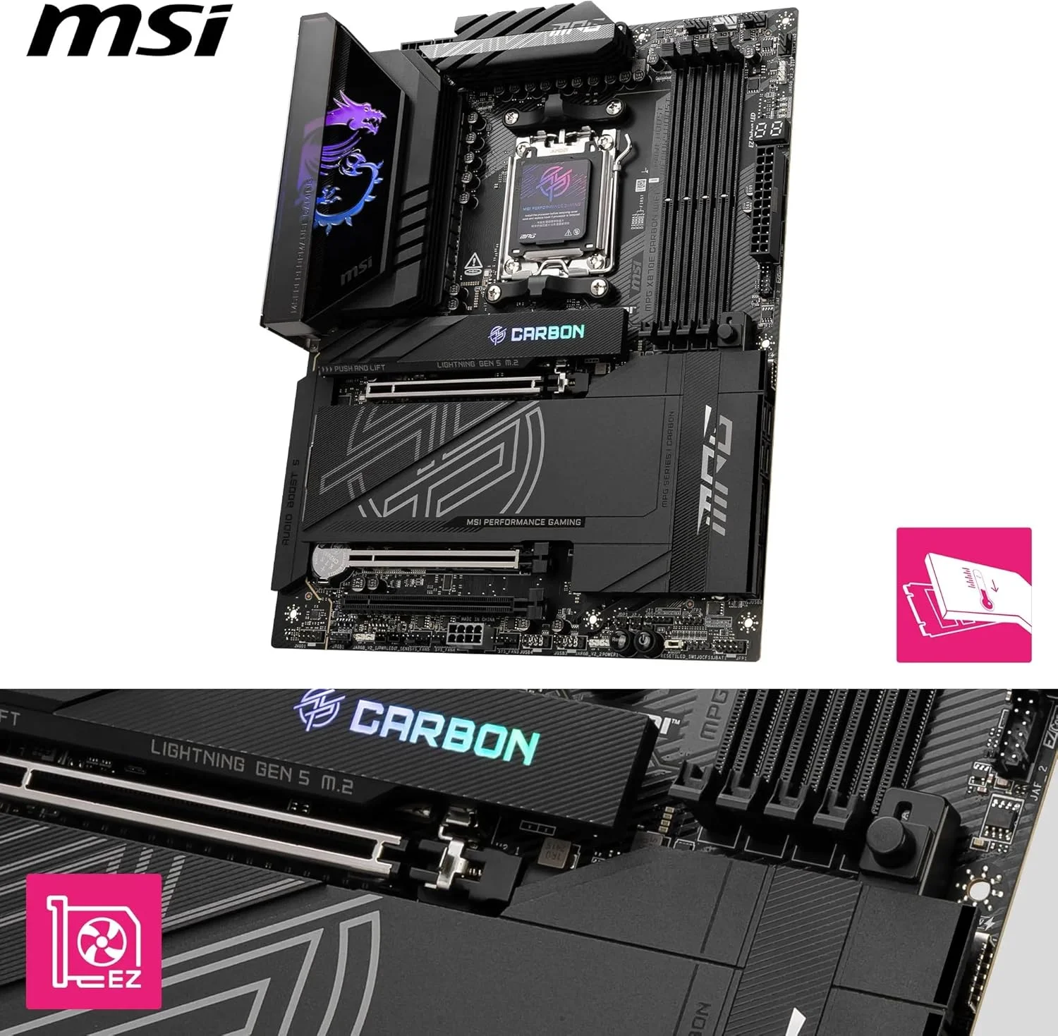 مادربرد MSI MPG X870E CARBON WIFI AM5 DDR5 8400MHZ(OC) USB4 4x M.2 HDMI 5G LAN 2.5G LAN WIFI 7 RGB ATX