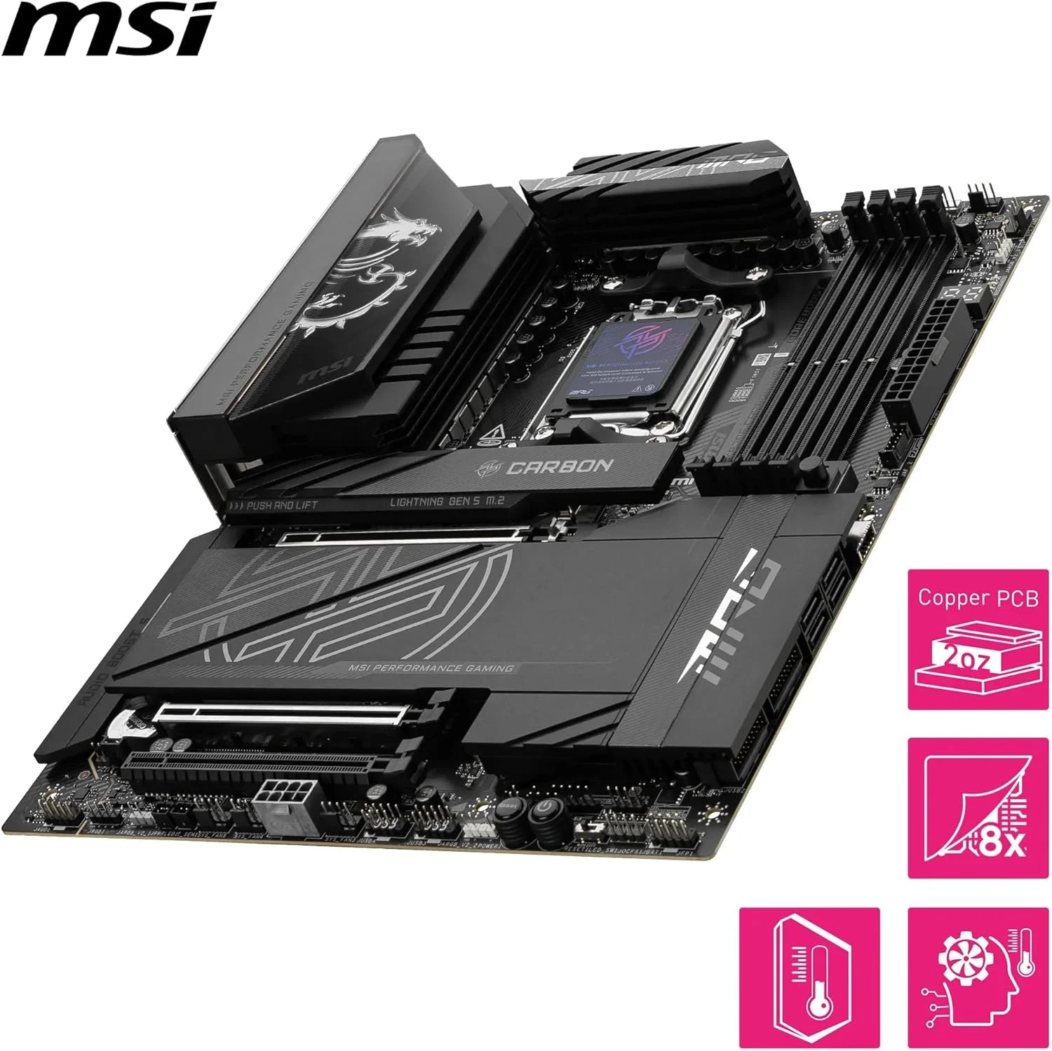 مادربرد MSI MPG X870E CARBON WIFI AM5 DDR5 8400MHZ(OC) USB4 4x M.2 HDMI 5G LAN 2.5G LAN WIFI 7 RGB ATX