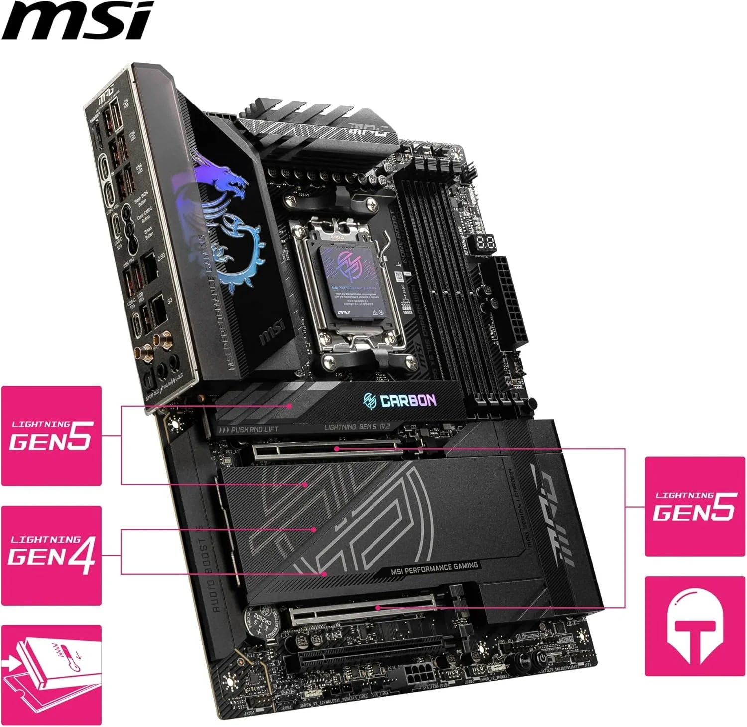مادربرد MSI MPG X870E CARBON WIFI AM5 DDR5 8400MHZ(OC) USB4 4x M.2 HDMI 5G LAN 2.5G LAN WIFI 7 RGB ATX