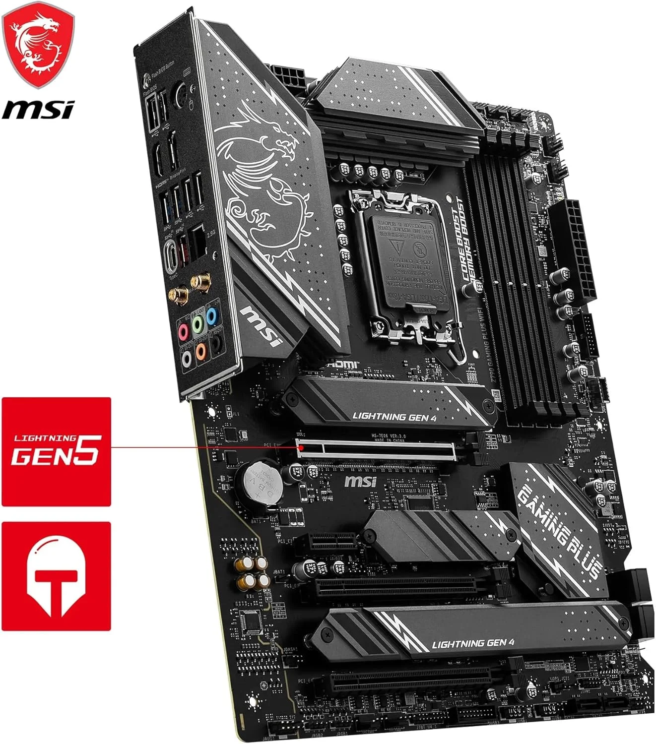 مادربرد MSI Z790 GAMING PLUS WIFI، ATX - پشتیبانی از پردازنده‌های نسل 14، 13 و 12 اینتل Core، LGA 1700 - تقویت حافظه DDR5 7200+ مگاهرتز/OC، 1 x PCIe 5.0 x16، 4 x M.2 Gen4، 2.5G LAN، Wi-Fi 6E