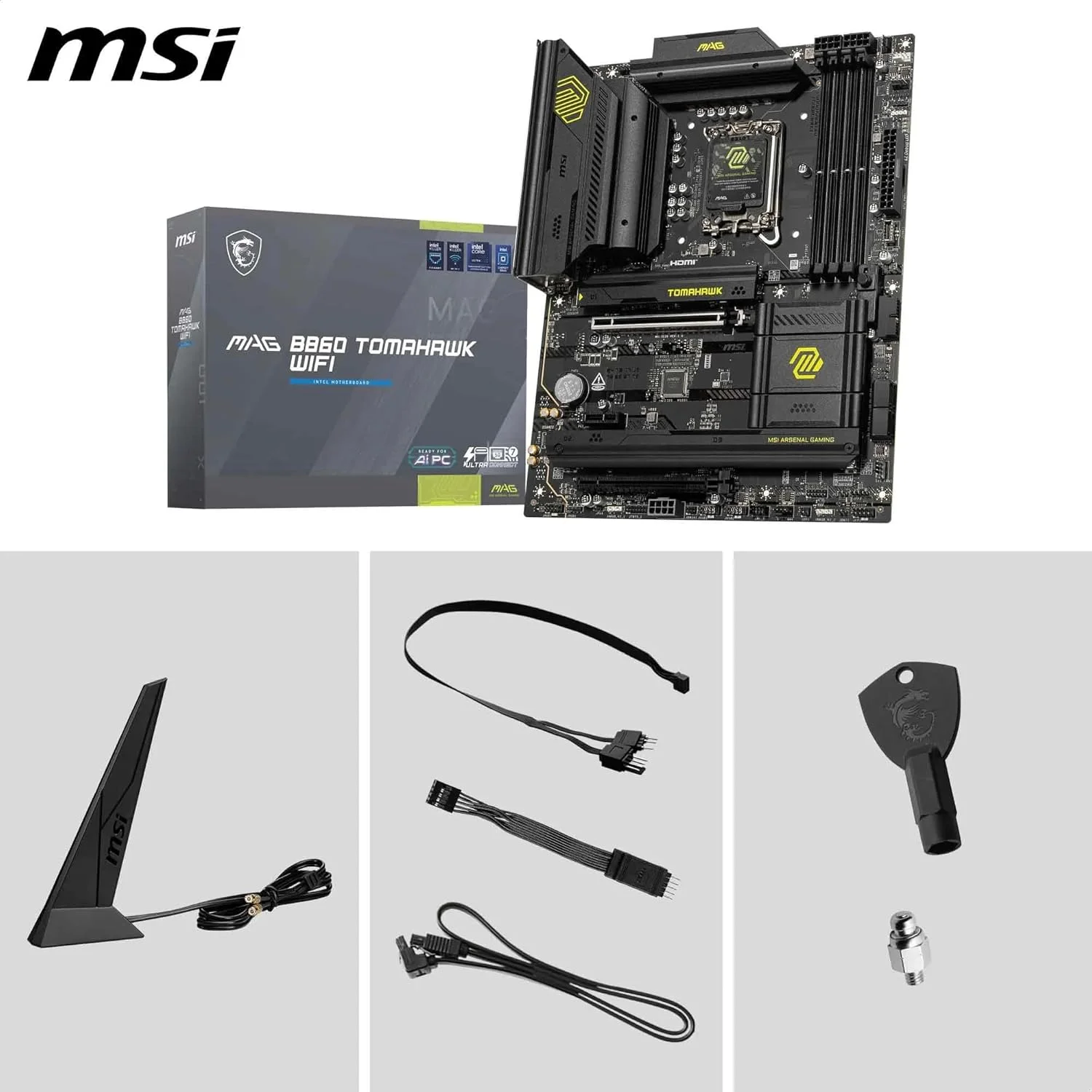 مادربرد MAG B860 Tomahawk WiFi، ATX - پشتیبانی از پردازنده های Intel Core Ultra (سری 2)، LGA 1851 - تقویت حافظه DDR5 9200+ MT/s OC، 1 x PCIe 5.0 x16، 1 x M.2 Gen5، 5G LAN، Wi-Fi 7 مادربرد MAG B860 Tomahawk WiFi، ATX - پشتیبانی از پردازنده های Intel Core Ultra (سری 2)، LGA 1851 - تقویت حافظه DDR5 9200+ MT/s OC، 1 x PCIe 5.0 x16، 1 x M.2 Gen5، 5G LAN، Wi-Fi 7