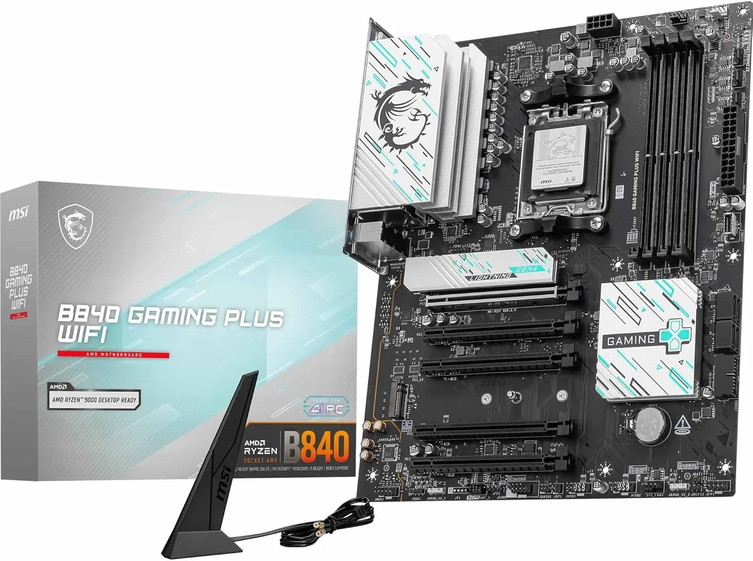 مادربرد MSI B840 Gaming Plus WiFi، ATX - پشتیبانی از پردازنده‌های AMD Ryzen 9000/8000/7000، سوکت AM5 - تقویت حافظه DDR5 با سرعت 8000+ MT/s (OC)، PCIe 4.0 x16، M.2 Gen4، Wi-Fi 7، LAN 2.5G