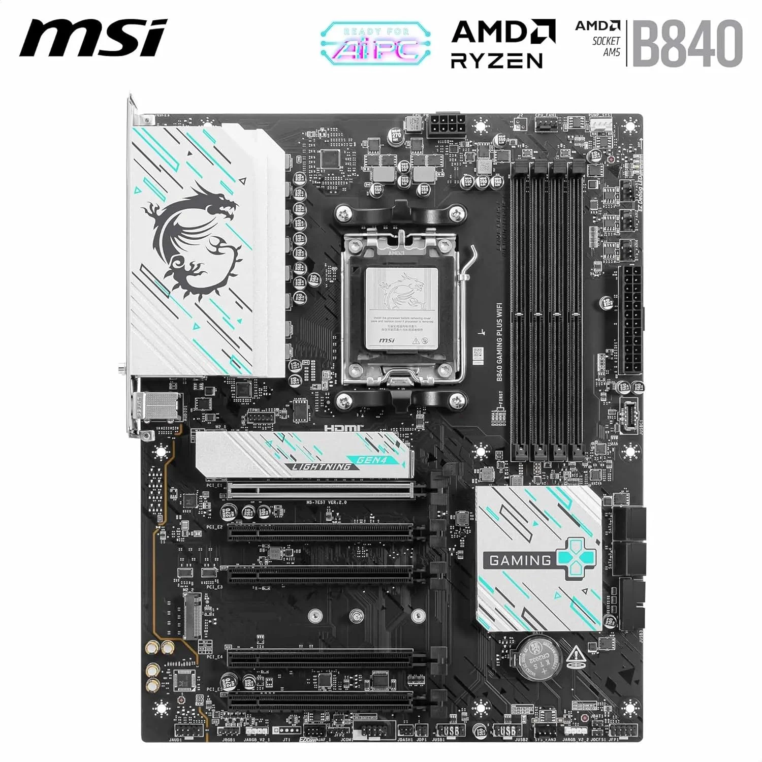 مادربرد MSI B840 Gaming Plus WiFi، ATX - پشتیبانی از پردازندههای AMD Ryzen 9000/8000/7000، سوکت AM5 - تقویت حافظه DDR5 با سرعت 8000+ MT/s (OC)، PCIe 4.0 x16، M.2 Gen4، Wi-Fi 7، LAN 2.5G مادربرد MSI B840 Gaming Plus WiFi، ATX - پشتیبانی از پردازندههای AMD Ryzen 9000/8000/7000، سوکت AM5 - تقویت حافظه DDR5 با سرعت 8000+ MT/s (OC)، PCIe 4.0 x16، M.2 Gen4، Wi-Fi 7، LAN 2.5G