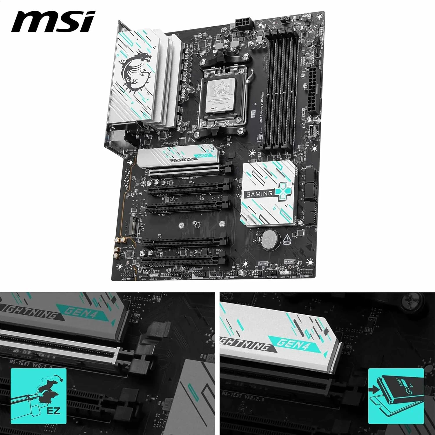 مادربرد MSI B840 Gaming Plus WiFi، ATX - پشتیبانی از پردازندههای AMD Ryzen 9000/8000/7000، سوکت AM5 - تقویت حافظه DDR5 با سرعت 8000+ MT/s (OC)، PCIe 4.0 x16، M.2 Gen4، Wi-Fi 7، LAN 2.5G مادربرد MSI B840 Gaming Plus WiFi، ATX - پشتیبانی از پردازندههای AMD Ryzen 9000/8000/7000، سوکت AM5 - تقویت حافظه DDR5 با سرعت 8000+ MT/s (OC)، PCIe 4.0 x16، M.2 Gen4، Wi-Fi 7، LAN 2.5G