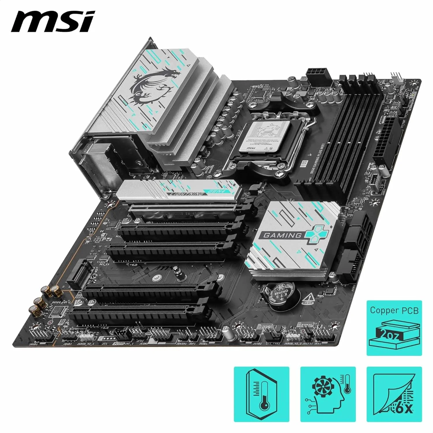 مادربرد MSI B840 Gaming Plus WiFi، ATX - پشتیبانی از پردازندههای AMD Ryzen 9000/8000/7000، سوکت AM5 - تقویت حافظه DDR5 با سرعت 8000+ MT/s (OC)، PCIe 4.0 x16، M.2 Gen4، Wi-Fi 7، LAN 2.5G مادربرد MSI B840 Gaming Plus WiFi، ATX - پشتیبانی از پردازندههای AMD Ryzen 9000/8000/7000، سوکت AM5 - تقویت حافظه DDR5 با سرعت 8000+ MT/s (OC)، PCIe 4.0 x16، M.2 Gen4، Wi-Fi 7، LAN 2.5G