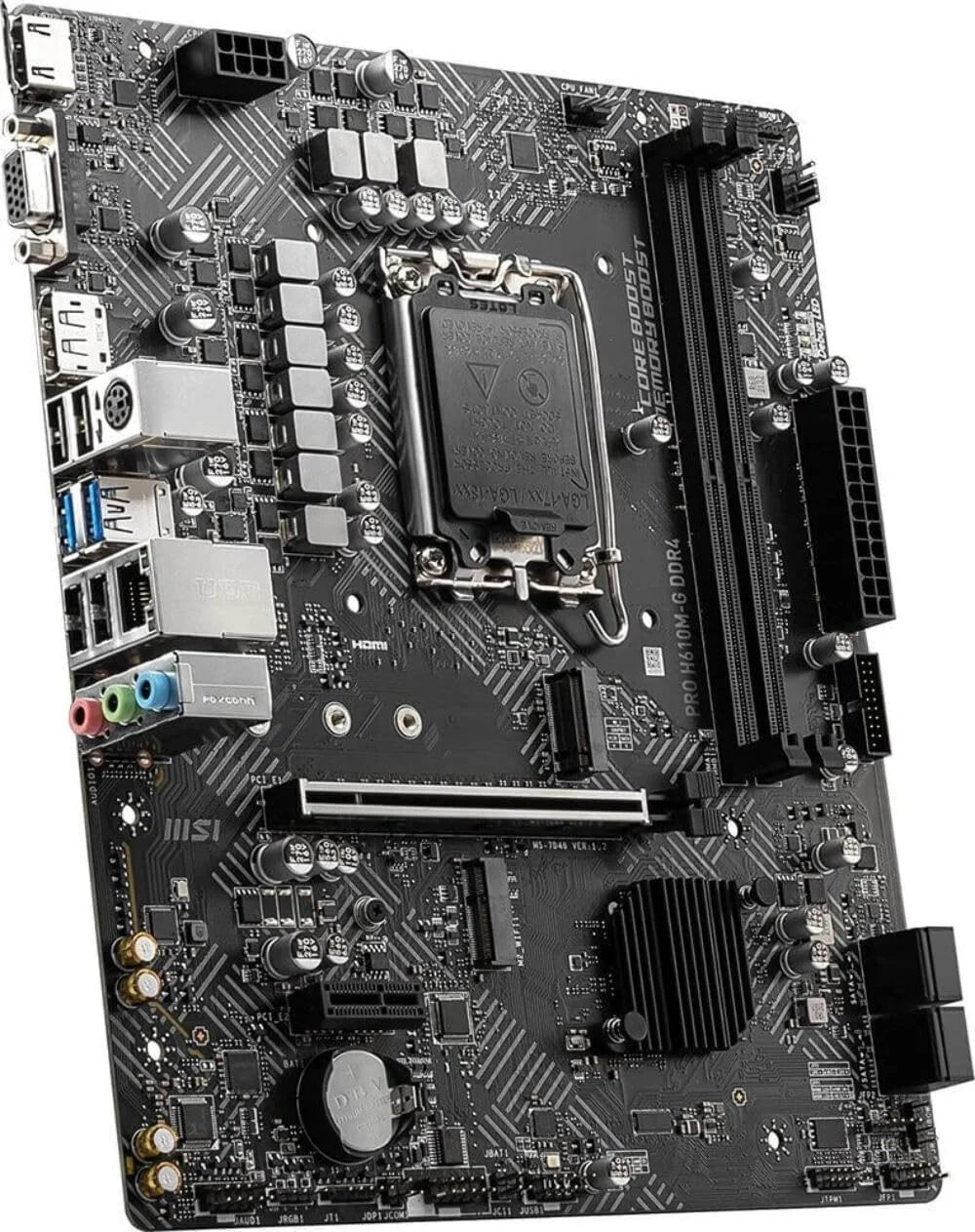 مادربرد MSI Pro H610M-G DDR4 Micro-ATX، سوکت LGA 1700، چیپست H610، کنترلر شبکه 1x Intel I219V Gigabit LAN، 2 اسلات DIMM، اسلات M.2، PCI-E X16، SATA III، HDMI، VGA، DP مادربرد MSI Pro H610M-G DDR4 Micro-ATX، سوکت LGA 1700، چیپست H610، کنترلر شبکه 1x Intel I219V Gigabit LAN، 2 اسلات DIMM، اسلات M.2، PCI-E X16، SATA III، HDMI، VGA، DP