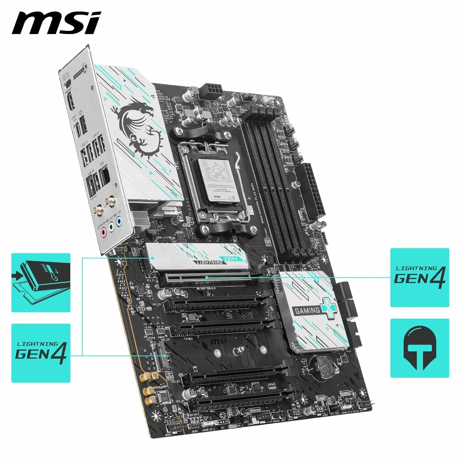 مادربرد MSI B840 Gaming Plus WiFi، ATX - پشتیبانی از پردازندههای AMD Ryzen 9000/8000/7000، سوکت AM5 - تقویت حافظه DDR5 با سرعت 8000+ MT/s (OC)، PCIe 4.0 x16، M.2 Gen4، Wi-Fi 7، LAN 2.5G مادربرد MSI B840 Gaming Plus WiFi، ATX - پشتیبانی از پردازندههای AMD Ryzen 9000/8000/7000، سوکت AM5 - تقویت حافظه DDR5 با سرعت 8000+ MT/s (OC)، PCIe 4.0 x16، M.2 Gen4، Wi-Fi 7، LAN 2.5G
