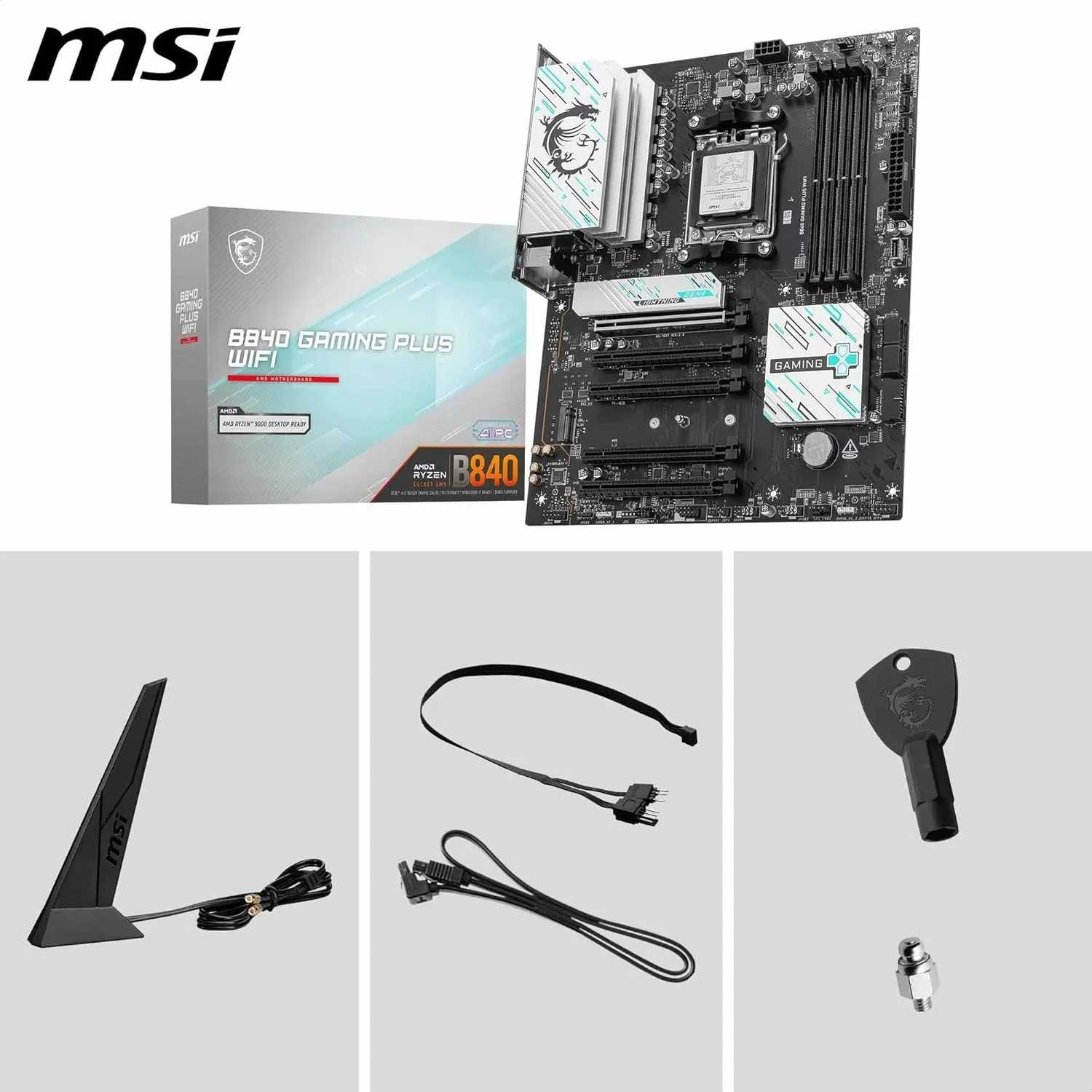 مادربرد MSI B840 Gaming Plus WiFi، ATX - پشتیبانی از پردازندههای AMD Ryzen 9000/8000/7000، سوکت AM5 - تقویت حافظه DDR5 با سرعت 8000+ MT/s (OC)، PCIe 4.0 x16، M.2 Gen4، Wi-Fi 7، LAN 2.5G مادربرد MSI B840 Gaming Plus WiFi، ATX - پشتیبانی از پردازندههای AMD Ryzen 9000/8000/7000، سوکت AM5 - تقویت حافظه DDR5 با سرعت 8000+ MT/s (OC)، PCIe 4.0 x16، M.2 Gen4، Wi-Fi 7، LAN 2.5G