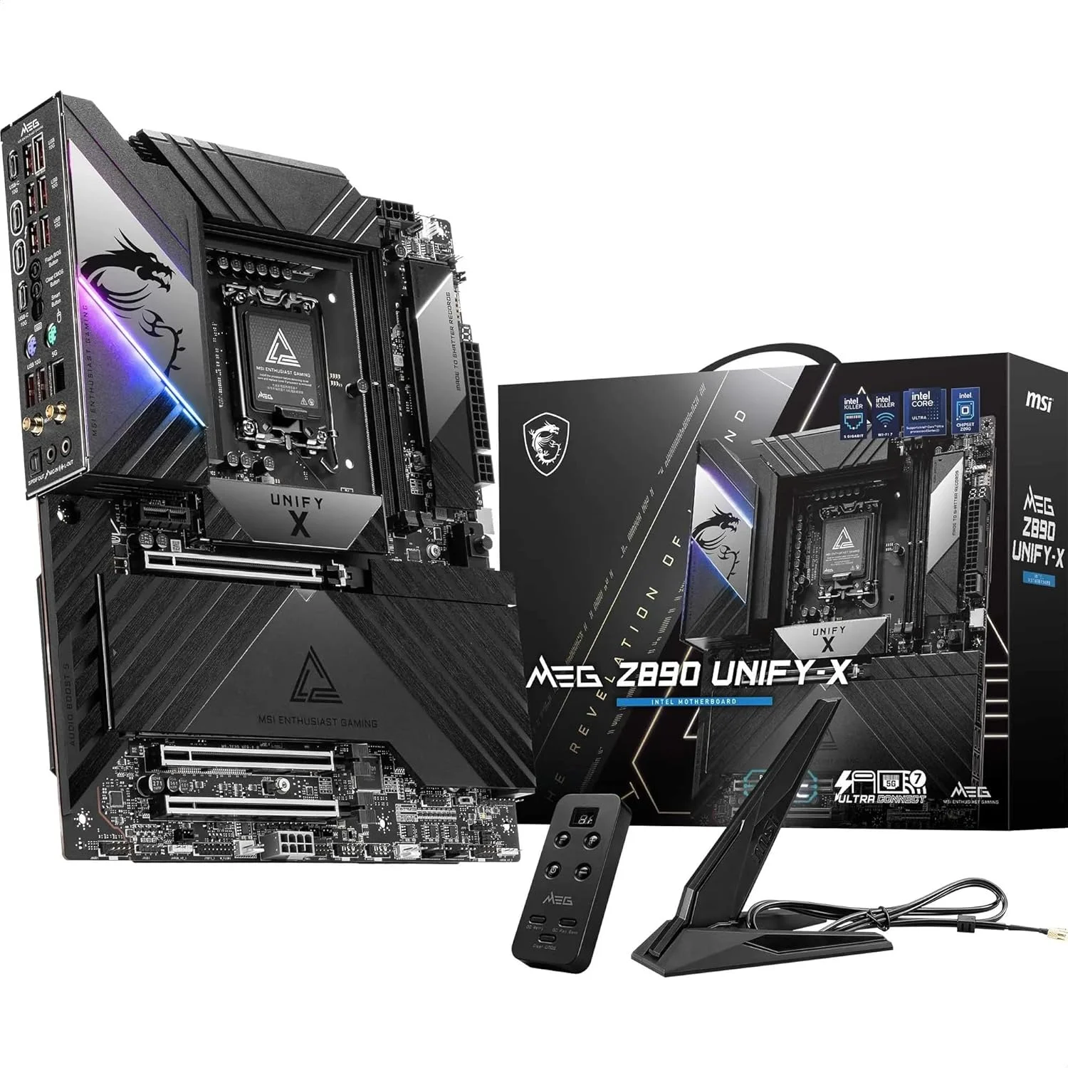 مادربرد MSI MEG Z890 Unify-X، ATX - پشتیبانی از پردازنده‌های Intel Core Ultra (سری 2)، LGA 1851-110A SPS، حافظه DDR5 (9600+ MT/s OC)، PCIe 5.0 & 4.0 x16، M.2 Gen5، Thunderbolt 4، Wi-Fi 7، 5G LAN