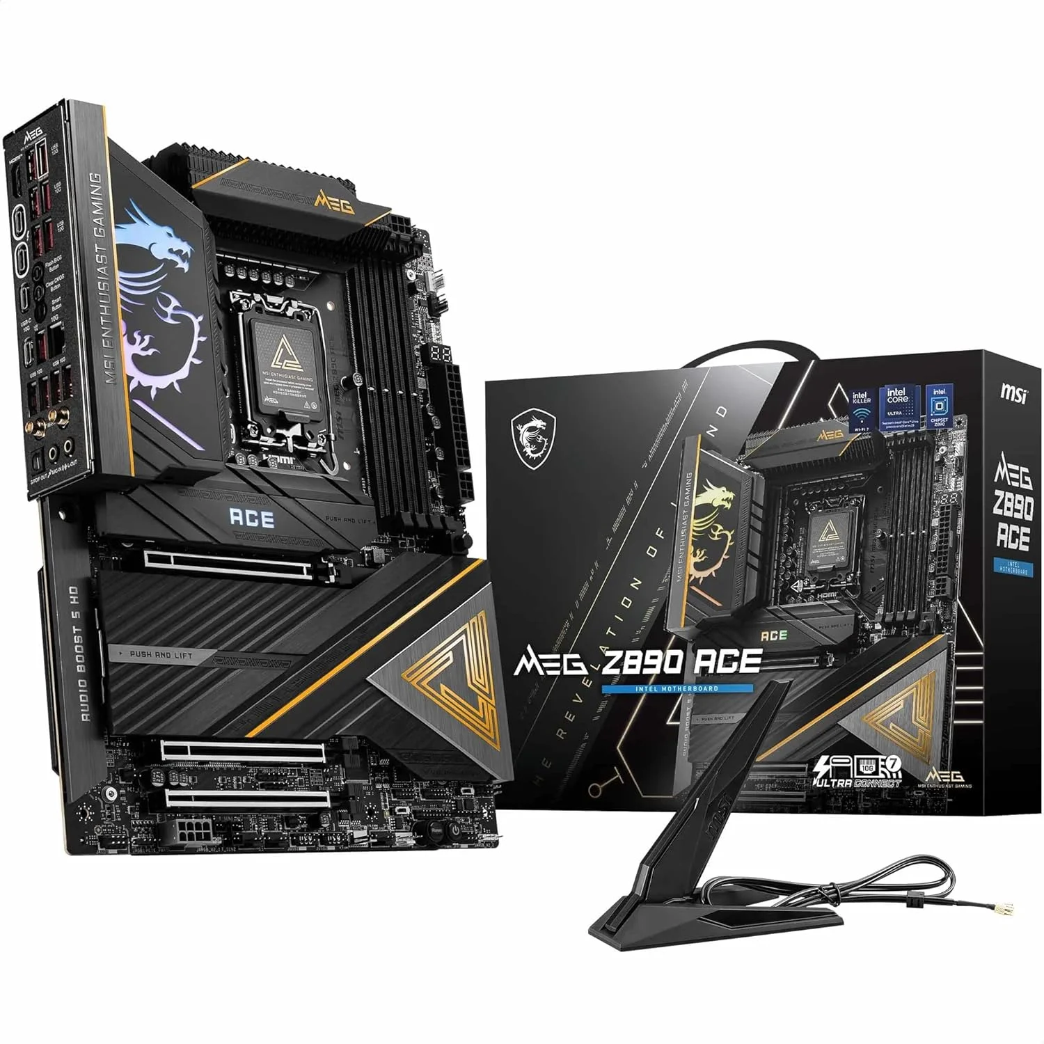 مادربرد MSI MEG Z890 ACE ATX: سوکت پردازنده LGA 1851، تاندربولت 4، 4x DDR5 UDIMM، 3x اسلات PCI-E x16، 5x M.2، 1x Marvell AQC113CS 10Gbps LAN، پشتیبانی از بلوتوث 5.4 - مشکی