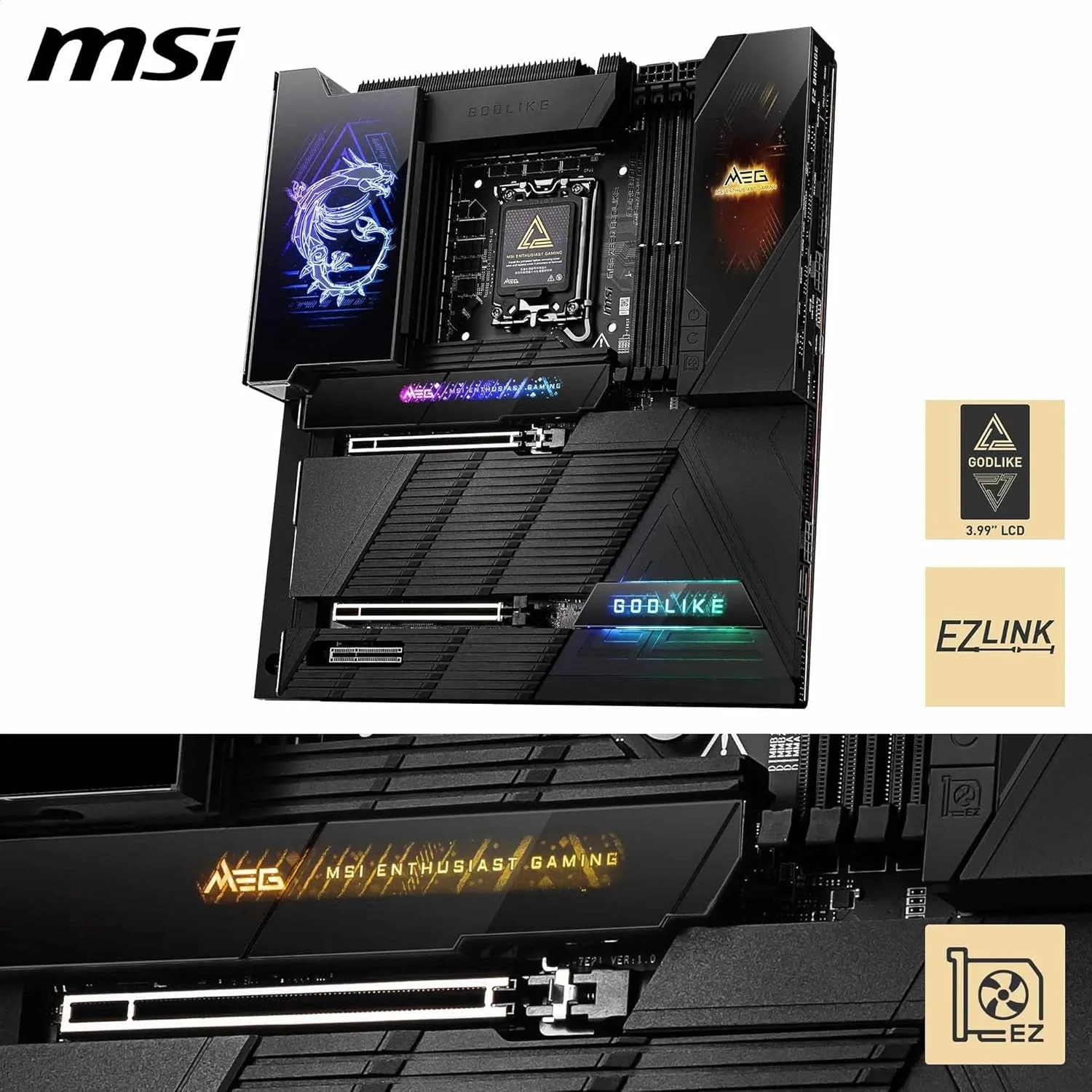 مادربرد MSI MEG Z890 GODLIKE, E-ATX - پشتیبانی از پردازنده های Intel Core Ultra (سری 2), LGA 1851 - Dynamic Dashboard III, EZ Slide M.2, DDR5 (9200+ MT/s OC), M.2 & PCIe 5.0, Thunderbolt 5, Wi-Fi 7, 10G LAN مادربرد MSI MEG Z890 GODLIKE, E-ATX - پشتیبانی از پردازنده های Intel Core Ultra (سری 2), LGA 1851 - Dynamic Dashboard III, EZ Slide M.2, DDR5 (9200+ MT/s OC), M.2 & PCIe 5.0, Thunderbolt 5, Wi-Fi 7, 10G LAN