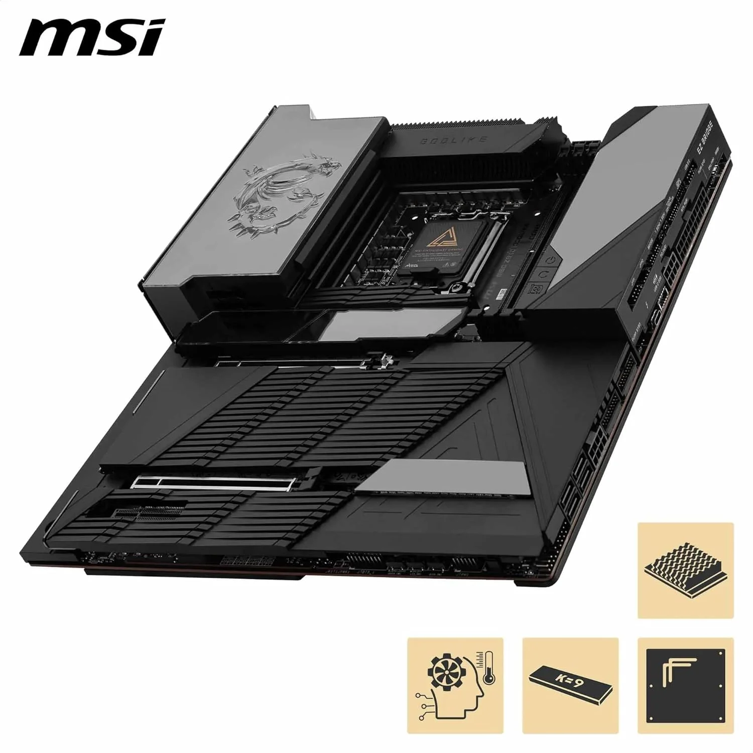 مادربرد MSI MEG Z890 GODLIKE, E-ATX - پشتیبانی از پردازنده های Intel Core Ultra (سری 2), LGA 1851 - Dynamic Dashboard III, EZ Slide M.2, DDR5 (9200+ MT/s OC), M.2 & PCIe 5.0, Thunderbolt 5, Wi-Fi 7, 10G LAN مادربرد MSI MEG Z890 GODLIKE, E-ATX - پشتیبانی از پردازنده های Intel Core Ultra (سری 2), LGA 1851 - Dynamic Dashboard III, EZ Slide M.2, DDR5 (9200+ MT/s OC), M.2 & PCIe 5.0, Thunderbolt 5, Wi-Fi 7, 10G LAN