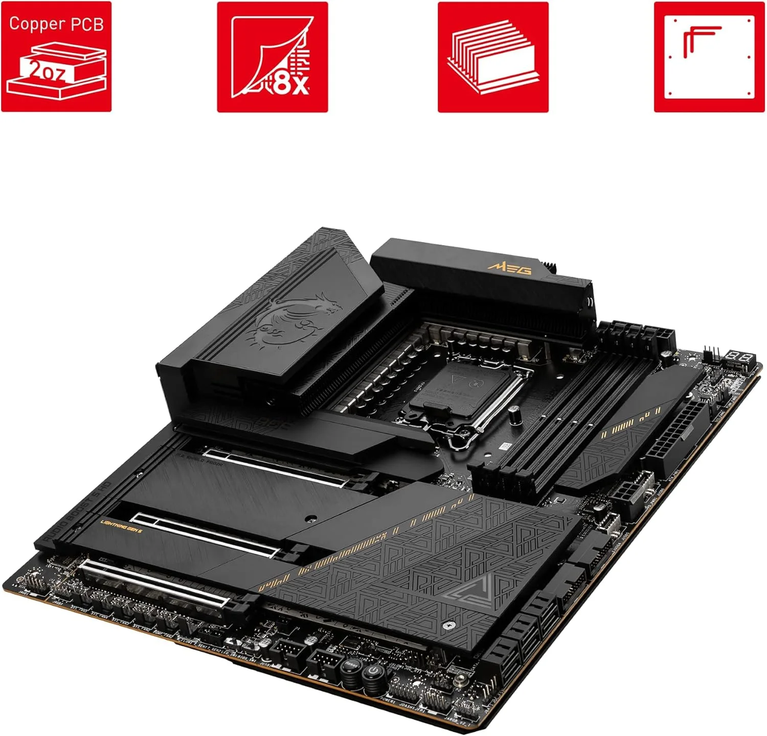 مادربرد MSI MEG Z790 ACE E-ATX - پشتیبانی از پردازندههای نسل 12/13 اینتل، LGA 1700، DDR5 Boost (7800+MHz/OC)، 2x PCIe 5.0 x16، 1x PCIe 4.0 x16، 1 x M.2 Gen5، 4 x M.2 Gen4، LAN 2.5Gbps، Wi-Fi 6E مادربرد MSI MEG Z790 ACE E-ATX - پشتیبانی از پردازندههای نسل 12/13 اینتل، LGA 1700، DDR5 Boost (7800+MHz/OC)، 2x PCIe 5.0 x16، 1x PCIe 4.0 x16، 1 x M.2 Gen5، 4 x M.2 Gen4، LAN 2.5Gbps، Wi-Fi 6E