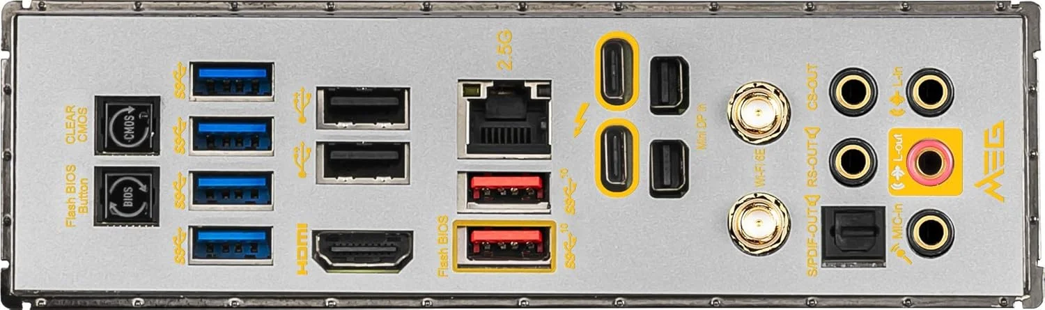 مادربرد گیمینگ MSI MEG Z590 ACE Gold Edition (ATX، نسل 11/10 پردازنده های Intel Core، سوکت LGA 1200، SLI/CFX، DDR4، PCIe 4، اسلات های M.2، USB 3.2 Gen 2، Wi-Fi 6E، Mystic Light RGB)