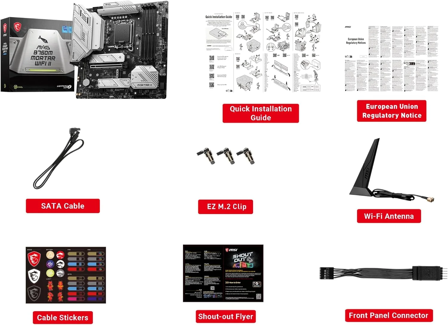 مادربرد گیمینگ MSI MAG B760M Mortar WiFi II (پشتیبانی از پردازنده‌های نسل 12/13/14 اینتل، LGA 1700، DDR5، PCIe 5.0، M.2، LAN 2.5 گیگابیتی، USB 3.2 Gen2، HDMI/DP، Wi-Fi 6E، بلوتوث 5.3، mATX)