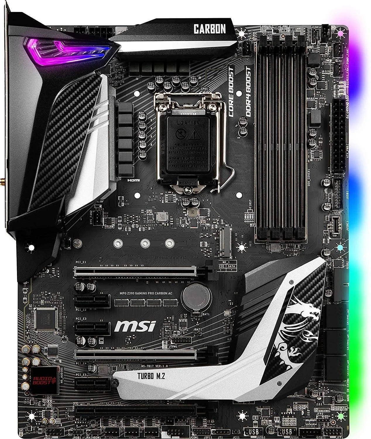 مادربرد گیمینگ MSI MPG Z390 Gaming PRO Carbon AC LGA1151 (نسل 8 و 9 اینتل) M.2 USB 3.1 Gen 2 DDR4 HDMI DP Wi-Fi SLI CFX ATX Z390