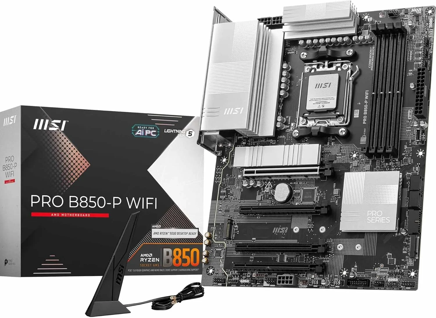 مادربرد MSI Pro B850-P WiFi، ATX - پشتیبانی از پردازنده‌های AMD Ryzen 9000/8000/7000، سوکت AM5 - تقویت حافظه DDR5 (بیش از 8200 MT/s OC)، PCIe 5.0 x16 و 4.0 x16، M.2 Gen5، Wi-Fi 7، LAN 5G
