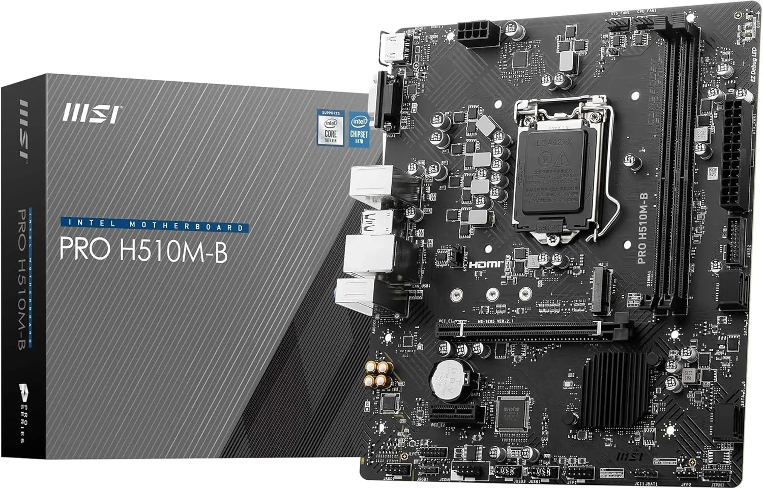 مادربرد MSI PRO H510M-B، M-ATX - پشتیبانی از پردازنده های نسل دهم اینتل، LGA 1200 - 2 x DIMM، 1 x PCIe 3.0 x16، USB 3.2 Gen1، 1G LAN، HDMI 1.4