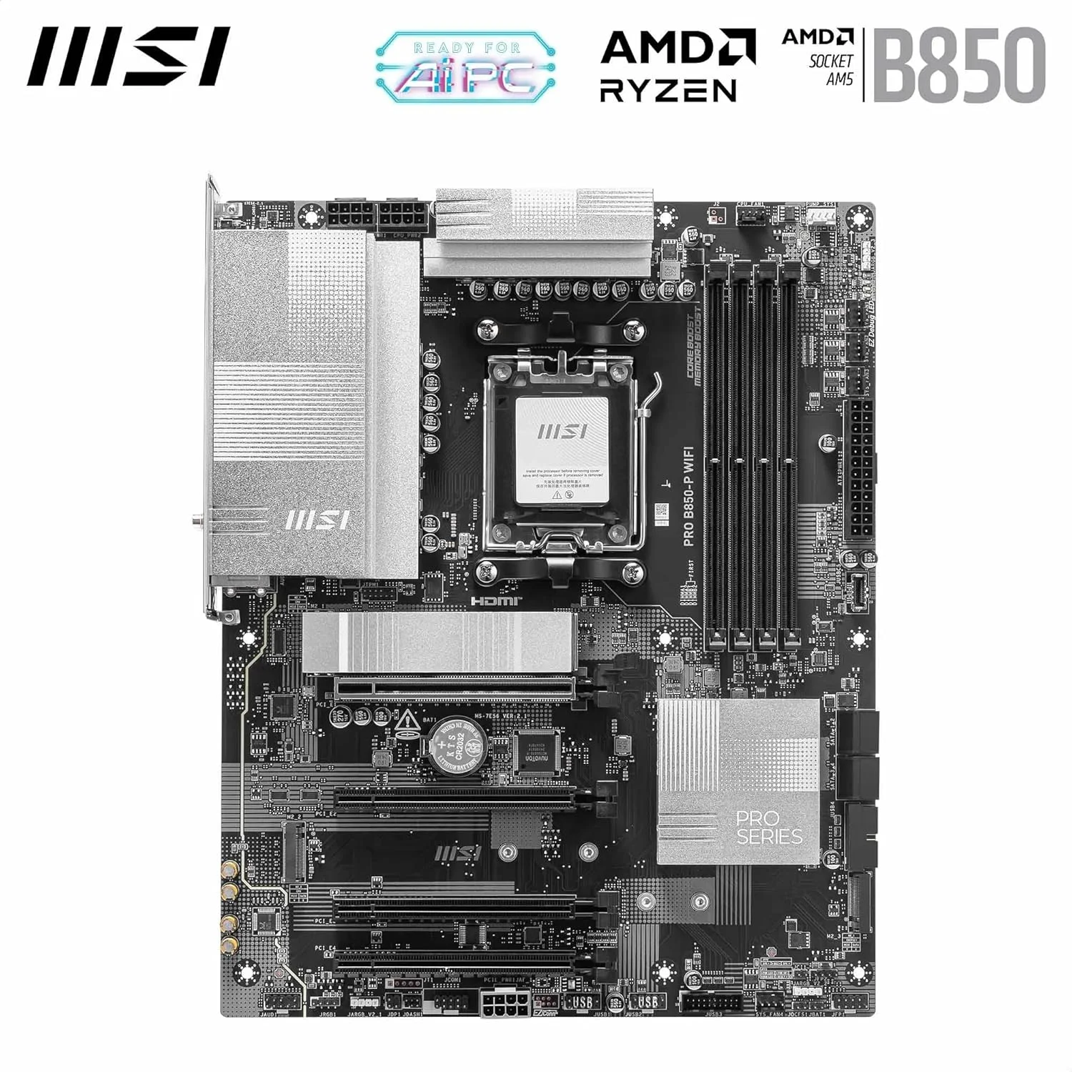 مادربرد MSI Pro B850-P WiFi، ATX - پشتیبانی از پردازندههای AMD Ryzen 9000/8000/7000، سوکت AM5 - تقویت حافظه DDR5 (بیش از 8200 MT/s OC)، PCIe 5.0 x16 و 4.0 x16، M.2 Gen5، Wi-Fi 7، LAN 5G مادربرد MSI Pro B850-P WiFi، ATX - پشتیبانی از پردازندههای AMD Ryzen 9000/8000/7000، سوکت AM5 - تقویت حافظه DDR5 (بیش از 8200 MT/s OC)، PCIe 5.0 x16 و 4.0 x16، M.2 Gen5، Wi-Fi 7، LAN 5G