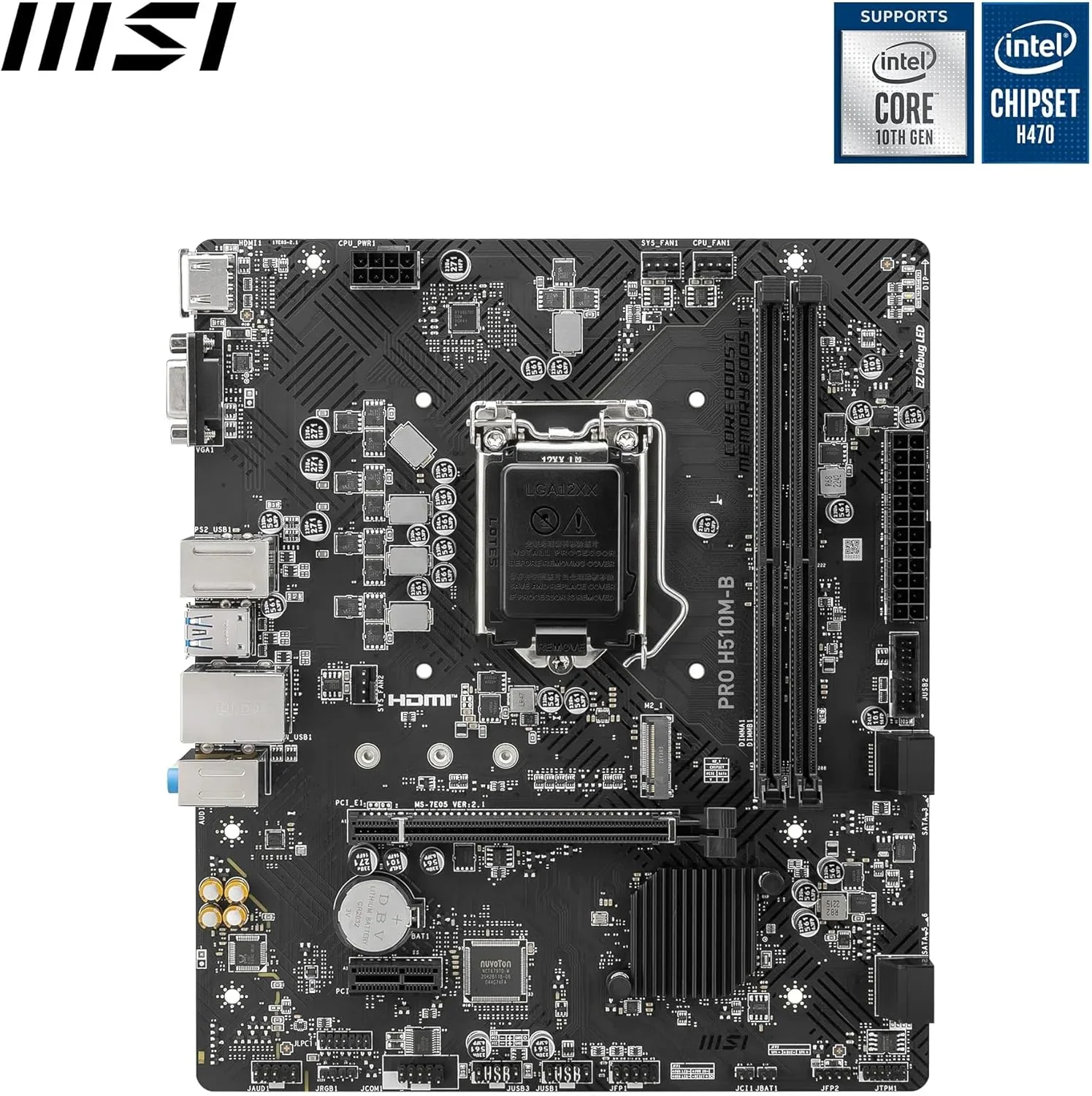 مادربرد MSI PRO H510M-B، M-ATX - پشتیبانی از پردازنده های نسل دهم اینتل، LGA 1200 - 2 x DIMM، 1 x PCIe 3.0 x16، USB 3.2 Gen1، 1G LAN، HDMI 1.4 مادربرد MSI PRO H510M-B، M-ATX - پشتیبانی از پردازنده های نسل دهم اینتل، LGA 1200 - 2 x DIMM، 1 x PCIe 3.0 x16، USB 3.2 Gen1، 1G LAN، HDMI 1.4