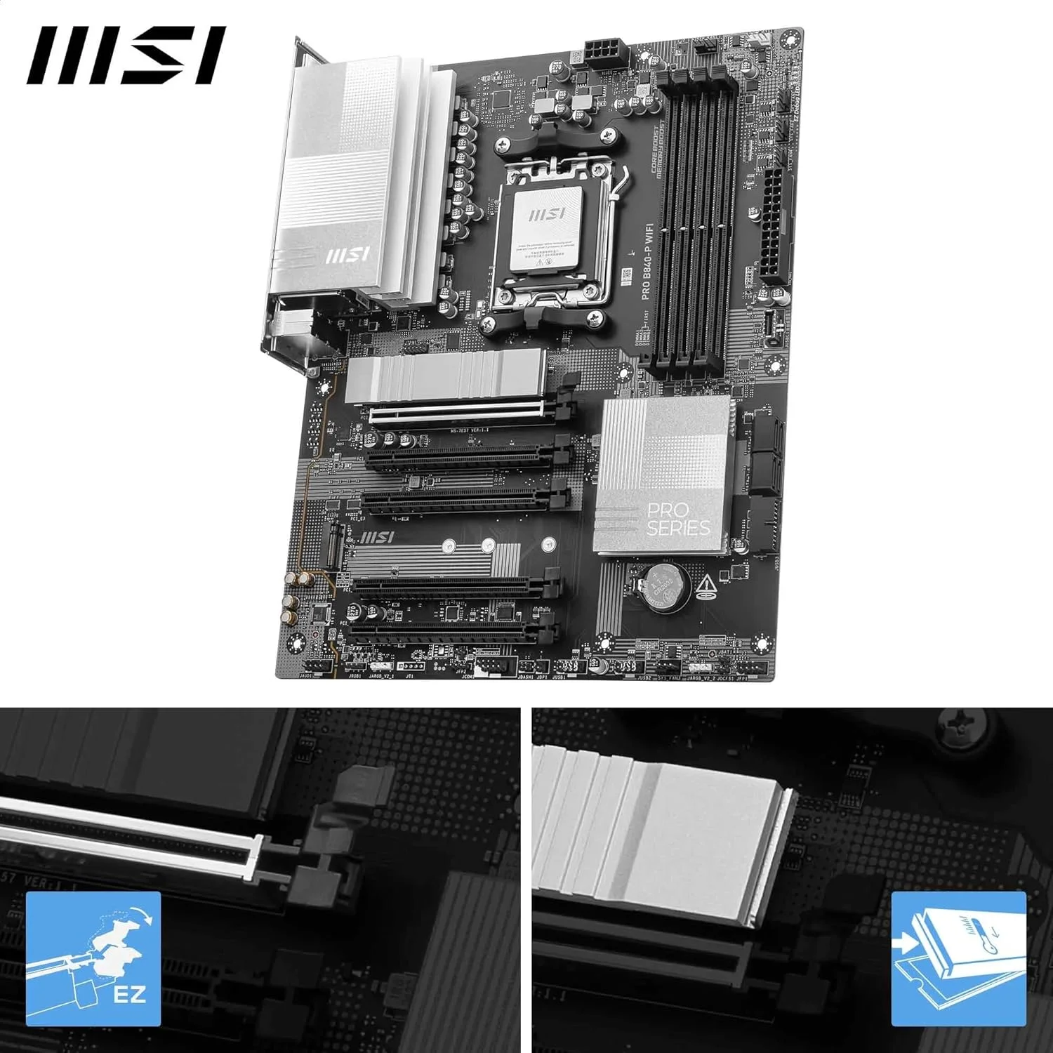مادربرد MSI PRO B840-P WiFi، ATX - پشتیبانی از پردازندههای AMD Ryzen 9000/8000/7000، سوکت AM5 - تقویت حافظه DDR5 (بیش از 8000 MT/s OC)، PCIe 4.0 x16، M.2 Gen4، Wi-Fi 7، LAN 2.5G مادربرد MSI PRO B840-P WiFi، ATX - پشتیبانی از پردازندههای AMD Ryzen 9000/8000/7000، سوکت AM5 - تقویت حافظه DDR5 (بیش از 8000 MT/s OC)، PCIe 4.0 x16، M.2 Gen4، Wi-Fi 7، LAN 2.5G