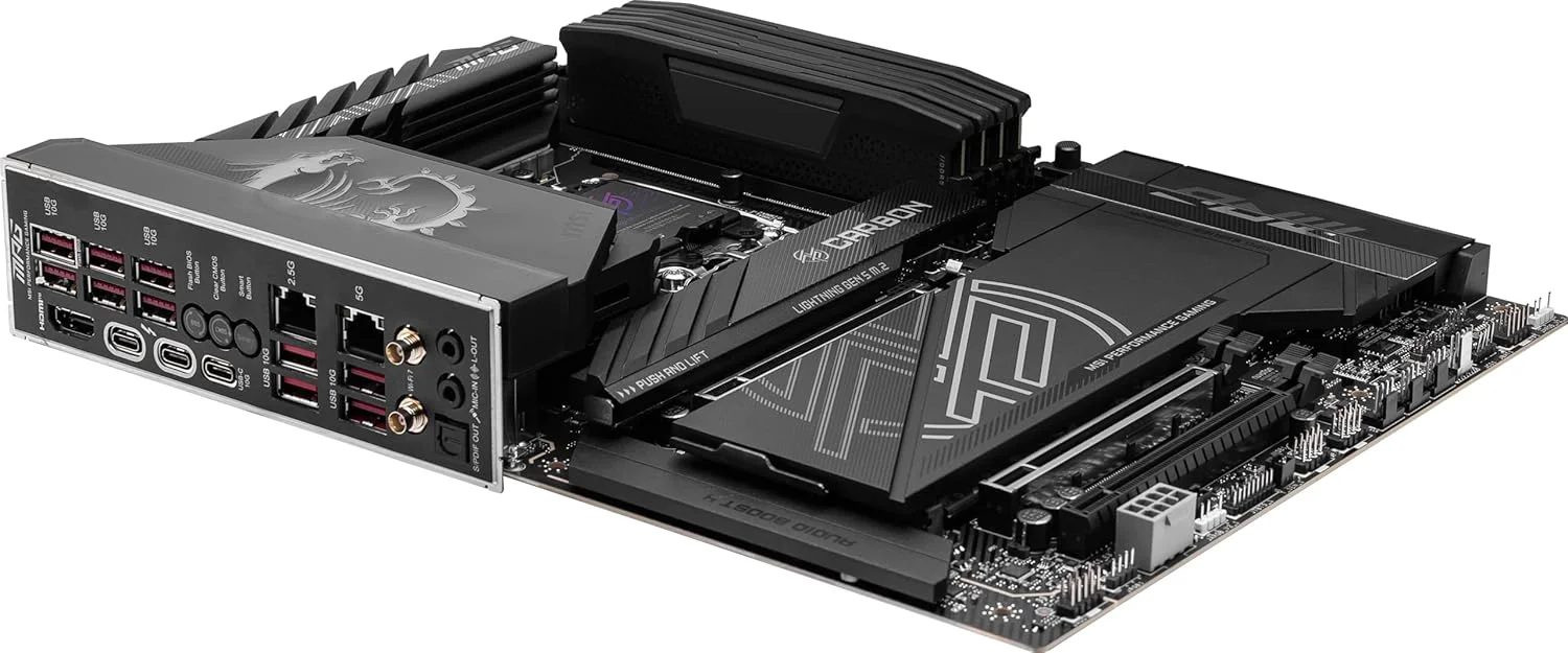 مادربرد گیمینگ MSI MPG Z890 Carbon WiFi سازگار با پردازندههای Intel Core Ultra Series 2، LGA 1851، DDR5، PCIe 5.0، M.2، SATA، LAN 5Gbps، USB Type C، Wi-Fi 7، بلوتوث 5.4 مادربرد گیمینگ MSI MPG Z890 Carbon WiFi سازگار با پردازندههای Intel Core Ultra Series 2، LGA 1851، DDR5، PCIe 5.0، M.2، SATA، LAN 5Gbps، USB Type C، Wi-Fi 7، بلوتوث 5.4