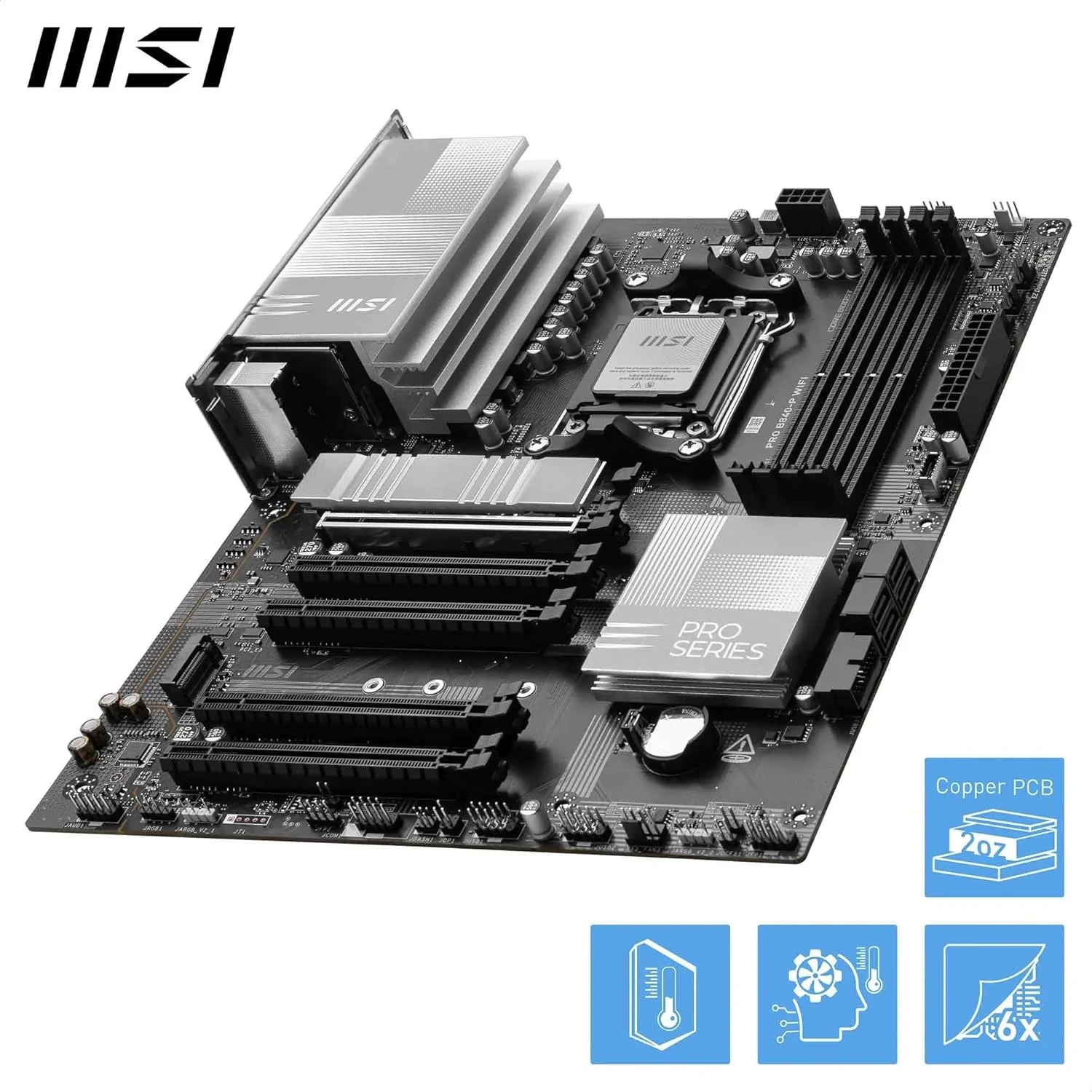 مادربرد MSI PRO B840-P WiFi، ATX - پشتیبانی از پردازندههای AMD Ryzen 9000/8000/7000، سوکت AM5 - تقویت حافظه DDR5 (بیش از 8000 MT/s OC)، PCIe 4.0 x16، M.2 Gen4، Wi-Fi 7، LAN 2.5G مادربرد MSI PRO B840-P WiFi، ATX - پشتیبانی از پردازندههای AMD Ryzen 9000/8000/7000، سوکت AM5 - تقویت حافظه DDR5 (بیش از 8000 MT/s OC)، PCIe 4.0 x16، M.2 Gen4، Wi-Fi 7، LAN 2.5G