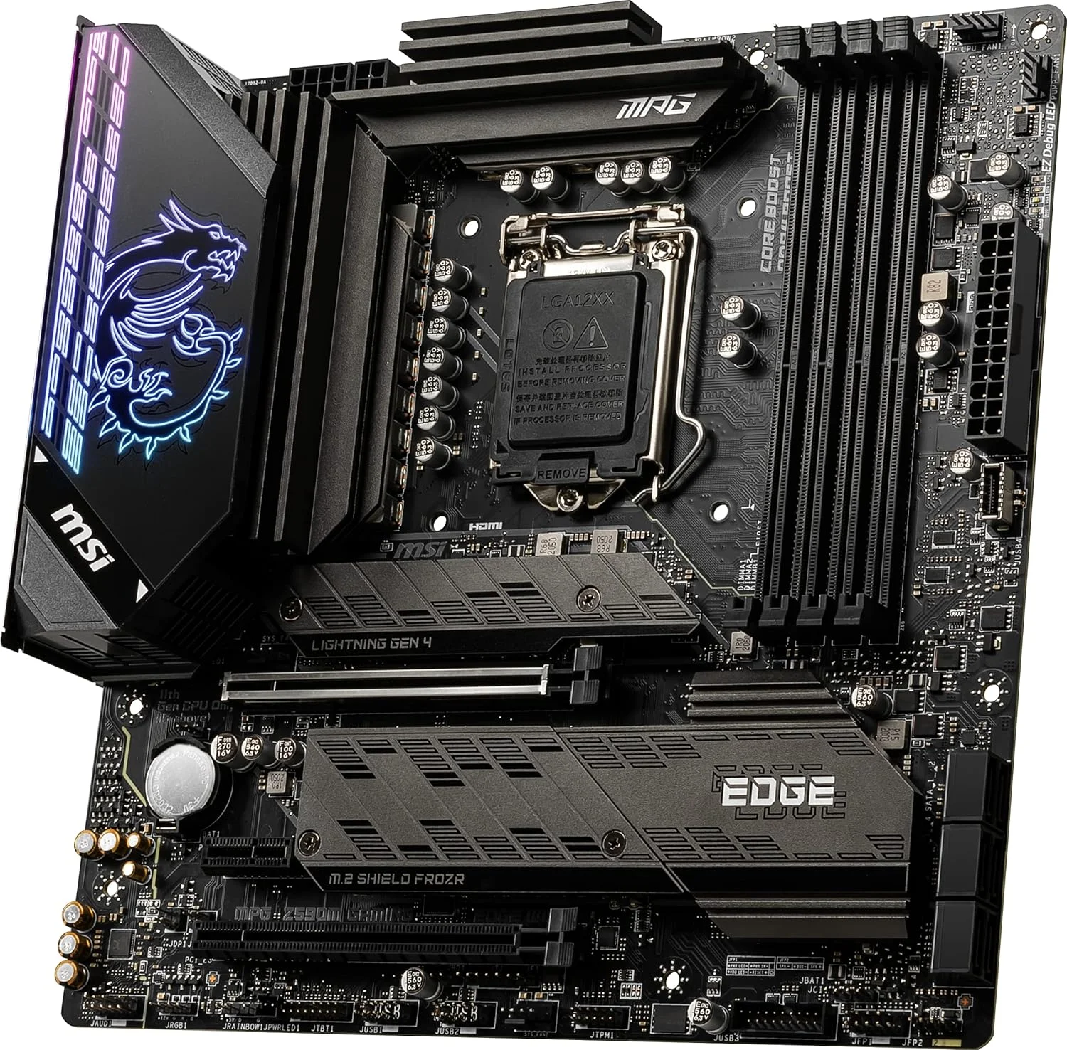 مادربرد گیمینگ MSI MPG Z590M Gaming Edge WiFi (Micro-ATX، نسل 11/10 پردازنده Intel Core، سوکت LGA 1200، DDR4، PCIe 4، CFX، Dual M.2، USB 3.2 Gen 2، Wi-Fi 6E، DP/HDMI، Mystic Light RGB) مادربرد گیمینگ MSI MPG Z590M Gaming Edge WiFi (Micro-ATX، نسل 11/10 پردازنده Intel Core، سوکت LGA 1200، DDR4، PCIe 4، CFX، Dual M.2، USB 3.2 Gen 2، Wi-Fi 6E، DP/HDMI، Mystic Light RGB)
