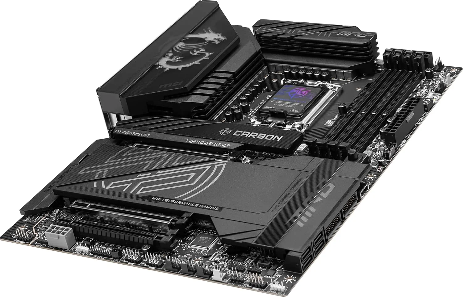 مادربرد گیمینگ MSI MPG Z890 Carbon WiFi سازگار با پردازندههای Intel Core Ultra Series 2، LGA 1851، DDR5، PCIe 5.0، M.2، SATA، LAN 5Gbps، USB Type C، Wi-Fi 7، بلوتوث 5.4 مادربرد گیمینگ MSI MPG Z890 Carbon WiFi سازگار با پردازندههای Intel Core Ultra Series 2، LGA 1851، DDR5، PCIe 5.0، M.2، SATA، LAN 5Gbps، USB Type C، Wi-Fi 7، بلوتوث 5.4