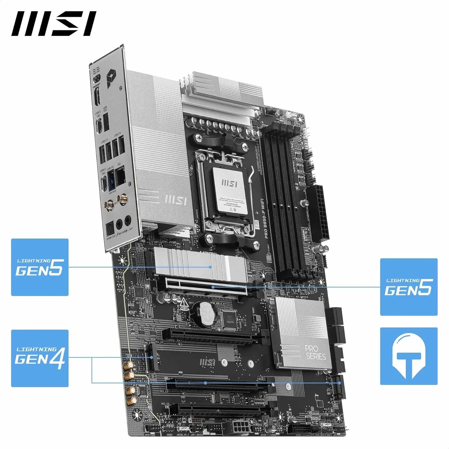 مادربرد MSI Pro B850-P WiFi، ATX - پشتیبانی از پردازندههای AMD Ryzen 9000/8000/7000، سوکت AM5 - تقویت حافظه DDR5 (بیش از 8200 MT/s OC)، PCIe 5.0 x16 و 4.0 x16، M.2 Gen5، Wi-Fi 7، LAN 5G مادربرد MSI Pro B850-P WiFi، ATX - پشتیبانی از پردازندههای AMD Ryzen 9000/8000/7000، سوکت AM5 - تقویت حافظه DDR5 (بیش از 8200 MT/s OC)، PCIe 5.0 x16 و 4.0 x16، M.2 Gen5، Wi-Fi 7، LAN 5G