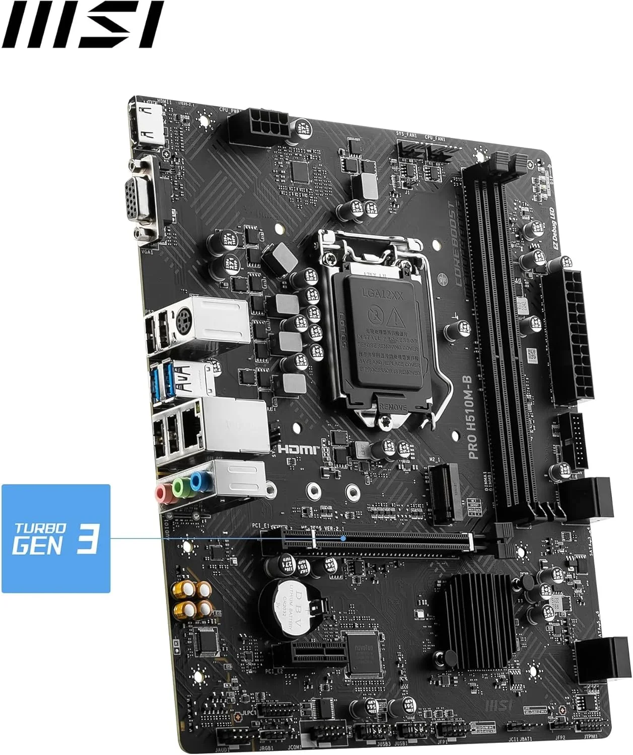 مادربرد MSI PRO H510M-B، M-ATX - پشتیبانی از پردازنده های نسل دهم اینتل، LGA 1200 - 2 x DIMM، 1 x PCIe 3.0 x16، USB 3.2 Gen1، 1G LAN، HDMI 1.4 مادربرد MSI PRO H510M-B، M-ATX - پشتیبانی از پردازنده های نسل دهم اینتل، LGA 1200 - 2 x DIMM، 1 x PCIe 3.0 x16، USB 3.2 Gen1، 1G LAN، HDMI 1.4