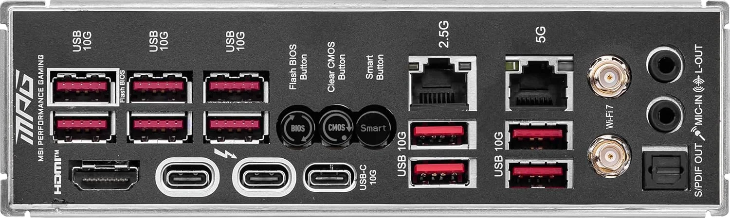 مادربرد گیمینگ MSI MPG Z890 Carbon WiFi سازگار با پردازندههای Intel Core Ultra Series 2، LGA 1851، DDR5، PCIe 5.0، M.2، SATA، LAN 5Gbps، USB Type C، Wi-Fi 7، بلوتوث 5.4 مادربرد گیمینگ MSI MPG Z890 Carbon WiFi سازگار با پردازندههای Intel Core Ultra Series 2، LGA 1851، DDR5، PCIe 5.0، M.2، SATA، LAN 5Gbps، USB Type C، Wi-Fi 7، بلوتوث 5.4