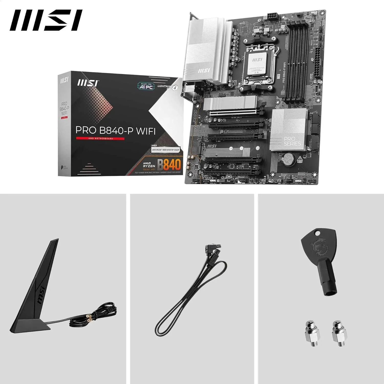 مادربرد MSI PRO B840-P WiFi، ATX - پشتیبانی از پردازندههای AMD Ryzen 9000/8000/7000، سوکت AM5 - تقویت حافظه DDR5 (بیش از 8000 MT/s OC)، PCIe 4.0 x16، M.2 Gen4، Wi-Fi 7، LAN 2.5G مادربرد MSI PRO B840-P WiFi، ATX - پشتیبانی از پردازندههای AMD Ryzen 9000/8000/7000، سوکت AM5 - تقویت حافظه DDR5 (بیش از 8000 MT/s OC)، PCIe 4.0 x16، M.2 Gen4، Wi-Fi 7، LAN 2.5G