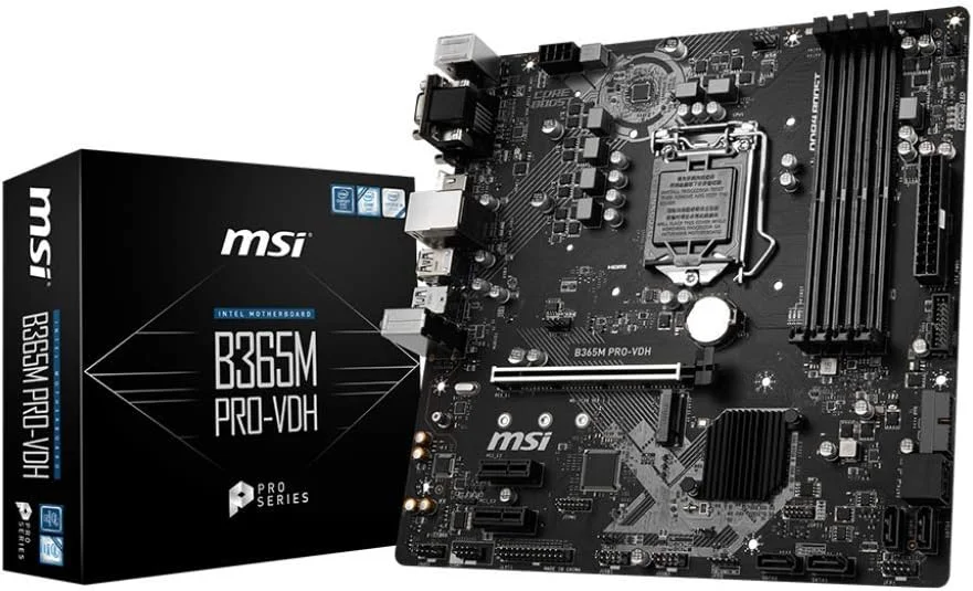 مادربرد MSI ProSeries Intel B365 LGA 1151 با پشتیبانی از پردازنده‌های نسل نهم/هشتم اینتل، گیگابیت LAN، DDR4، USB/DVI-D/VGA/HDMI Micro ATX (B365M PRO-VDH)