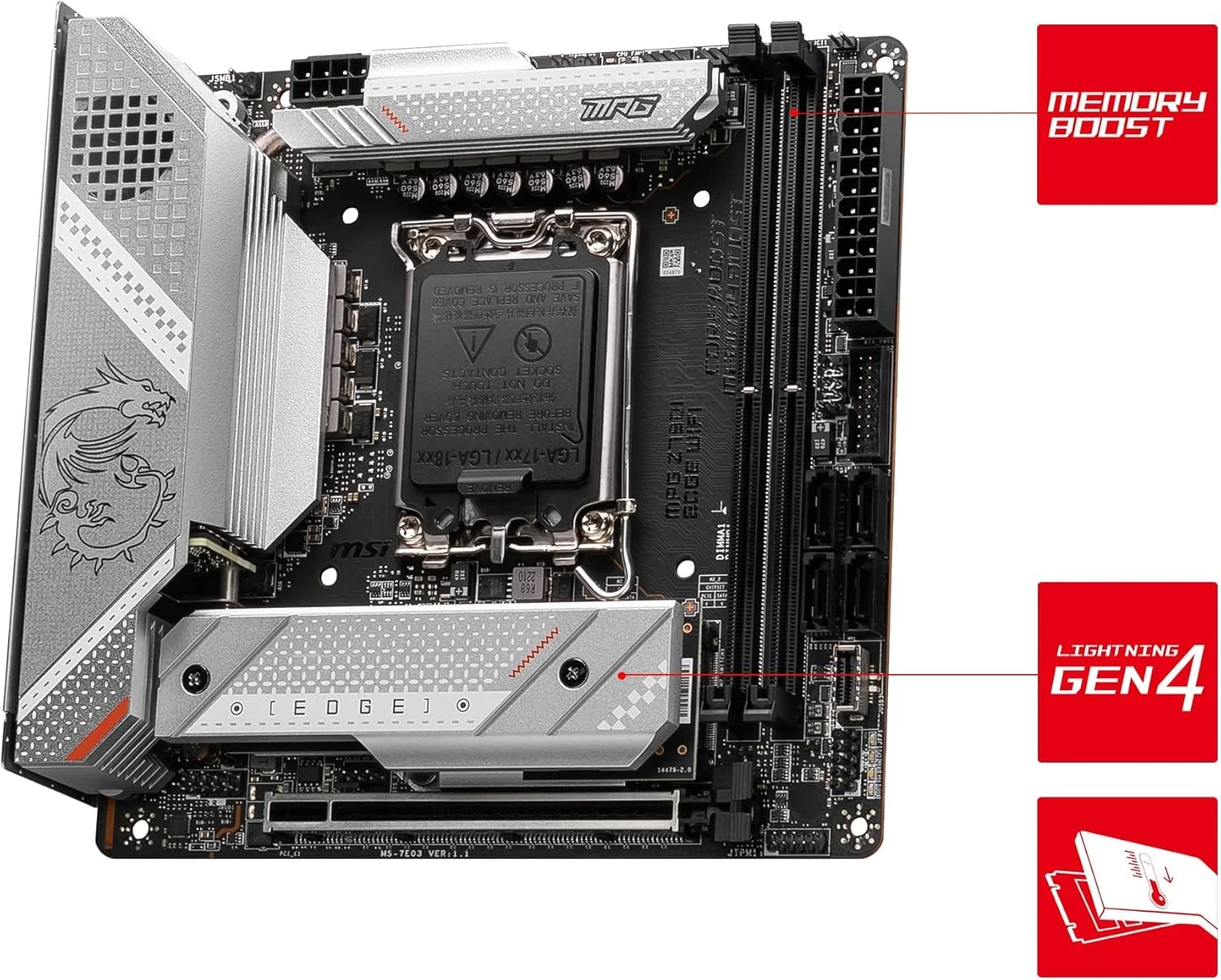 مادربرد گیمینگ MSI (بازسازی شده) MPG Z790I EDGE WIFI LGA 1700 Mini-ITX، نسل 12 و 13 اینتل، PCIe 5.0، 2x DDR5 64GB