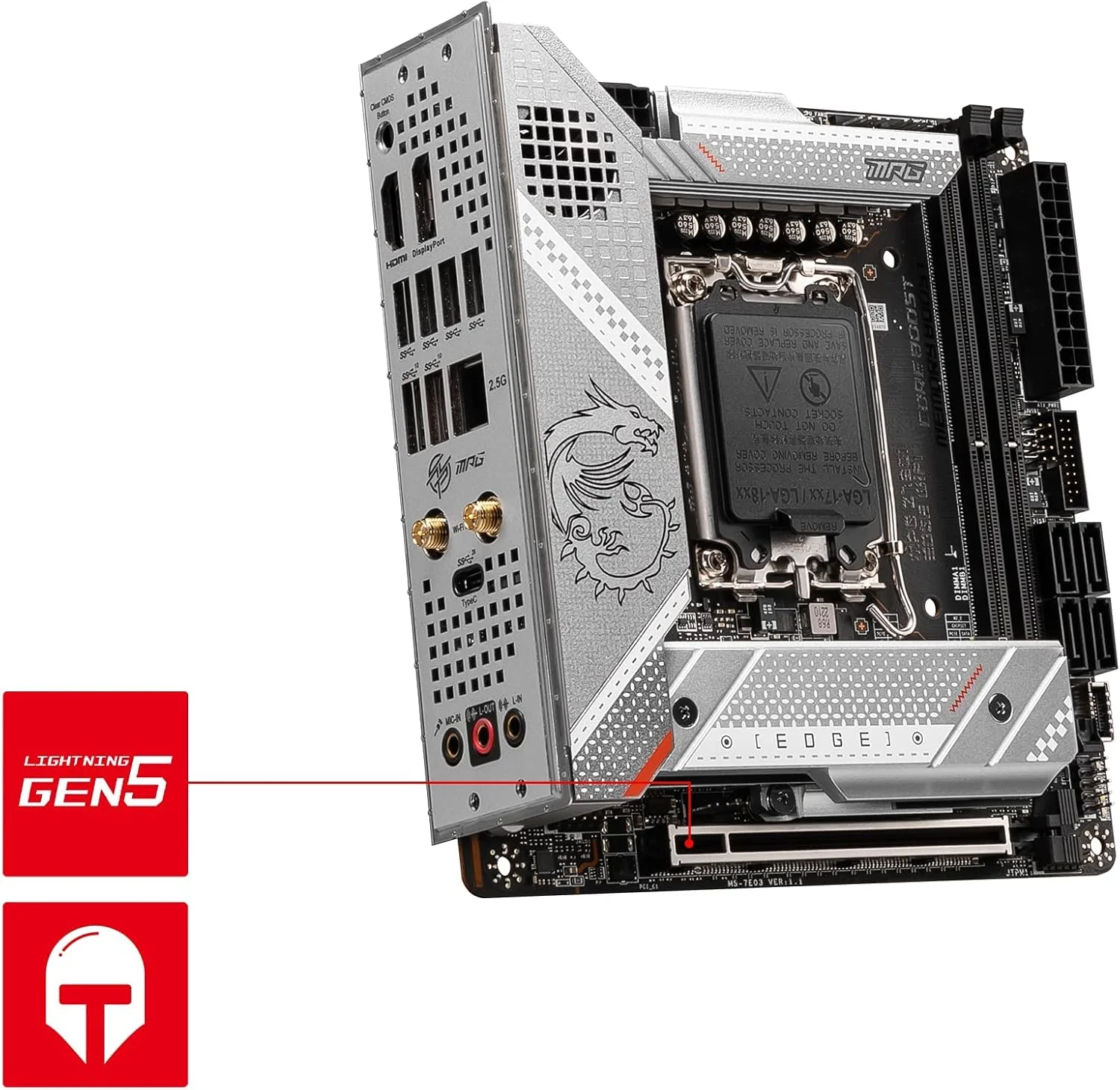 مادربرد گیمینگ MSI (بازسازی شده) MPG Z790I EDGE WIFI LGA 1700 Mini-ITX، نسل 12 و 13 اینتل، PCIe 5.0، 2x DDR5 64GB