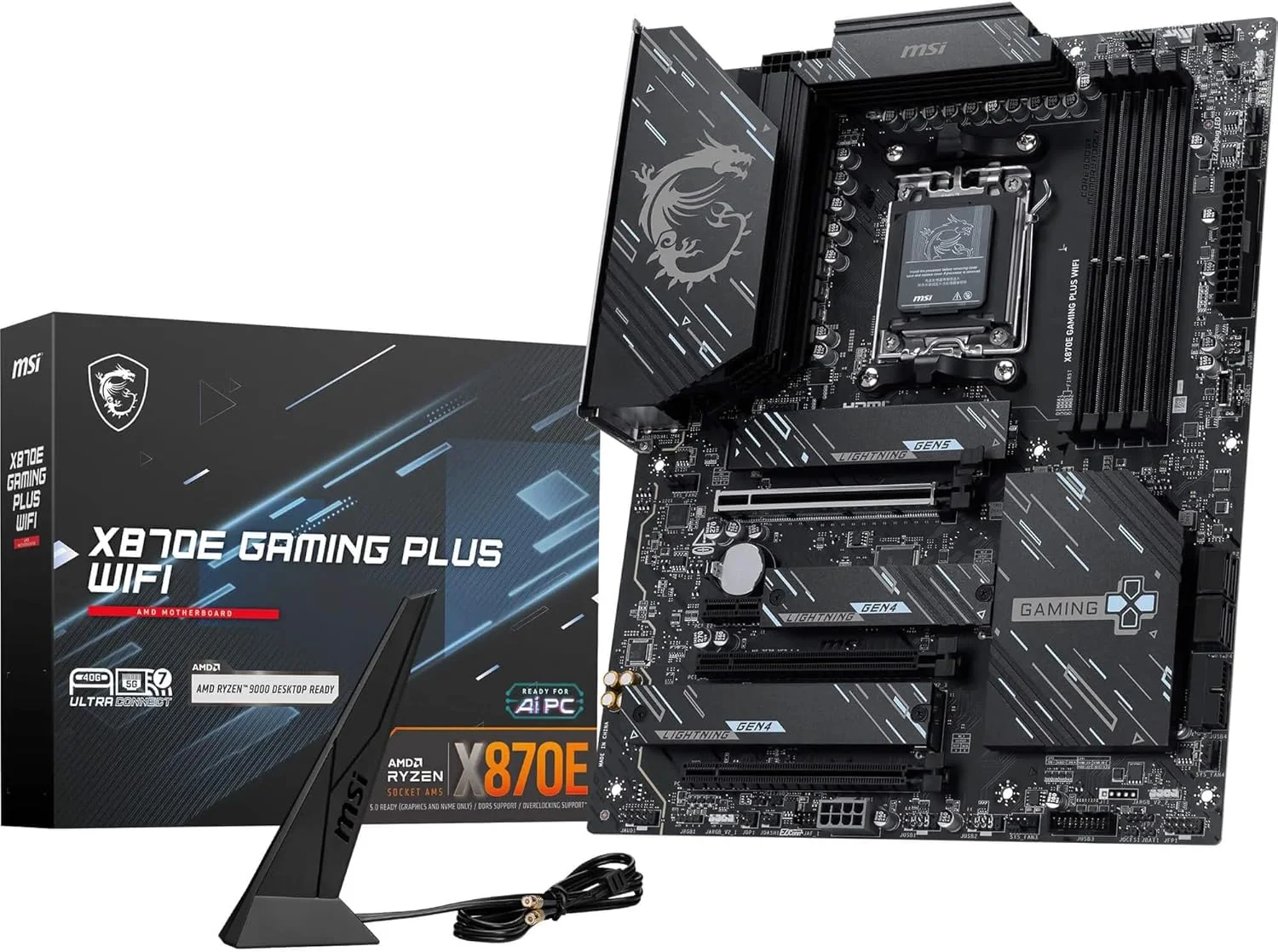 مادربرد MSI X870E Gaming Plus WiFi، ATX - پشتیبانی از پردازنده‌های AMD Ryzen 9000/8000/7000، AM5-60A SPS VRM، تقویت حافظه DDR5 8200+ MT/s (OC)، PCIe 5.0 x16 & 4.0 x4، M.2 Gen5، Wi-Fi 7، 5G LAN