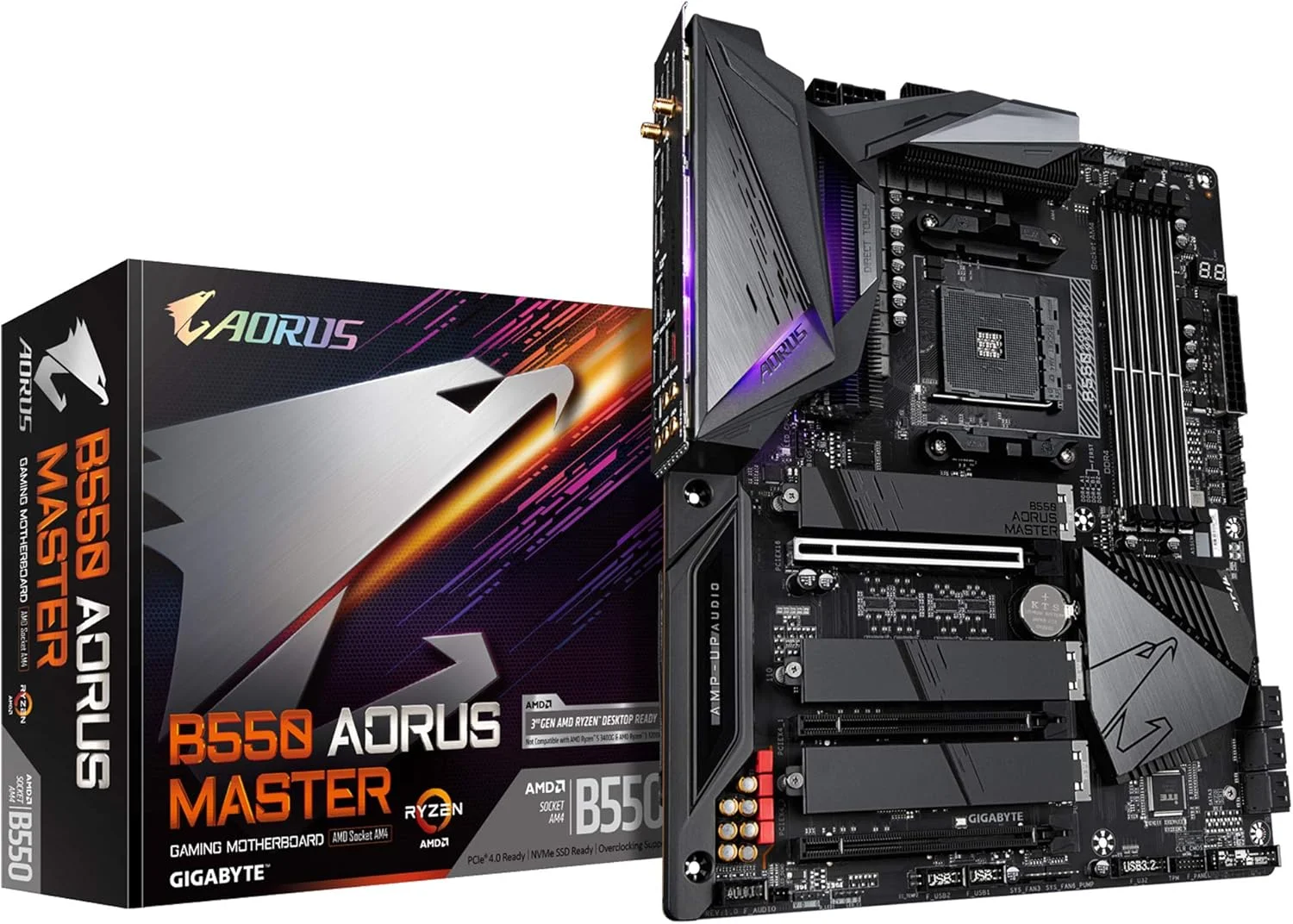 مادربرد گیمینگ GIGABYTE B550 AORUS Master (AM4 AMD/B550/ATX/Triple M.2/SATA 6Gb/s/USB 3.2 Gen 2/WIFI 6/Realtek ALC1220-Vb/هیت سینک Fins-Array/RGB Fusion 2.0/DDR4)