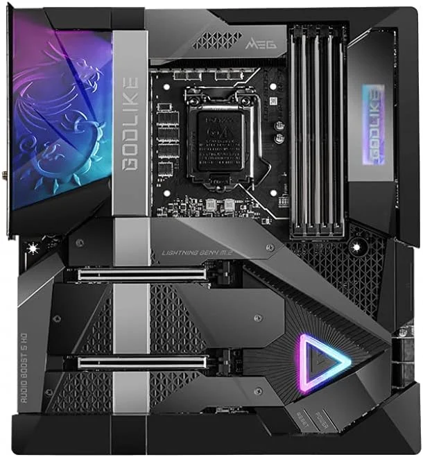 مادربرد گیمینگ ام اس آی MEG Z590 Godlike E-ATX - پشتیبانی از پردازنده های نسل 11 اینتل Core، LGA 1200 - OLED، RGB، VRM 20 فاز 90A، DDR4 Boost (5600 مگاهرتز/OC)، 2 X PCIe 4.0 X16، 4 X M.2 Gen4/3 X4، Wi-Fi 6E