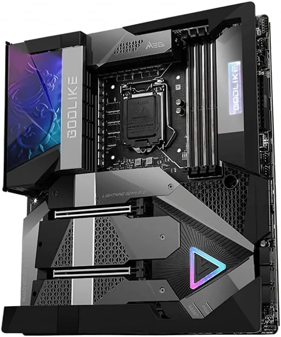 مادربرد گیمینگ ام اس آی MEG Z590 Godlike E-ATX - پشتیبانی از پردازنده های نسل 11 اینتل Core، LGA 1200 - OLED، RGB، VRM 20 فاز 90A، DDR4 Boost (5600 مگاهرتز/OC)، 2 X PCIe 4.0 X16، 4 X M.2 Gen4/3 X4، Wi-Fi 6E