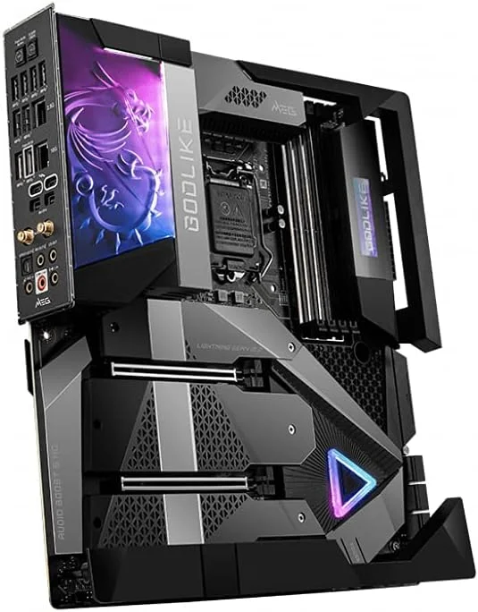 مادربرد گیمینگ ام اس آی MEG Z590 Godlike E-ATX - پشتیبانی از پردازنده های نسل 11 اینتل Core، LGA 1200 - OLED، RGB، VRM 20 فاز 90A، DDR4 Boost (5600 مگاهرتز/OC)، 2 X PCIe 4.0 X16، 4 X M.2 Gen4/3 X4، Wi-Fi 6E