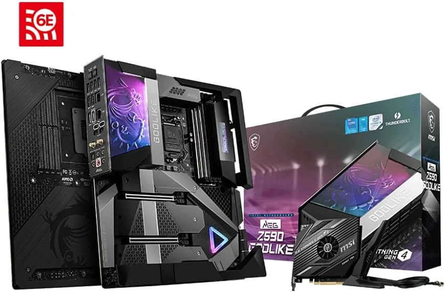 مادربرد گیمینگ ام اس آی MEG Z590 Godlike E-ATX - پشتیبانی از پردازنده های نسل 11 اینتل Core، LGA 1200 - OLED، RGB، VRM 20 فاز 90A، DDR4 Boost (5600 مگاهرتز/OC)، 2 X PCIe 4.0 X16، 4 X M.2 Gen4/3 X4، Wi-Fi 6E