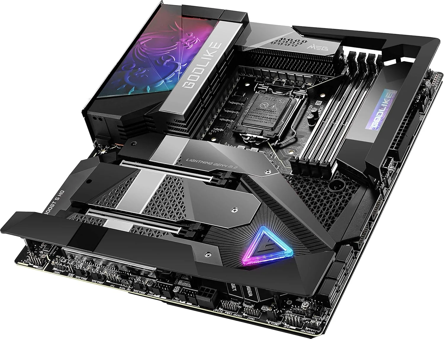 مادربرد گیمینگ ام اس آی MEG Z590 Godlike E-ATX - پشتیبانی از پردازنده های نسل 11 اینتل Core، LGA 1200 - OLED، RGB، VRM 20 فاز 90A، DDR4 Boost (5600 مگاهرتز/OC)، 2 X PCIe 4.0 X16، 4 X M.2 Gen4/3 X4، Wi-Fi 6E