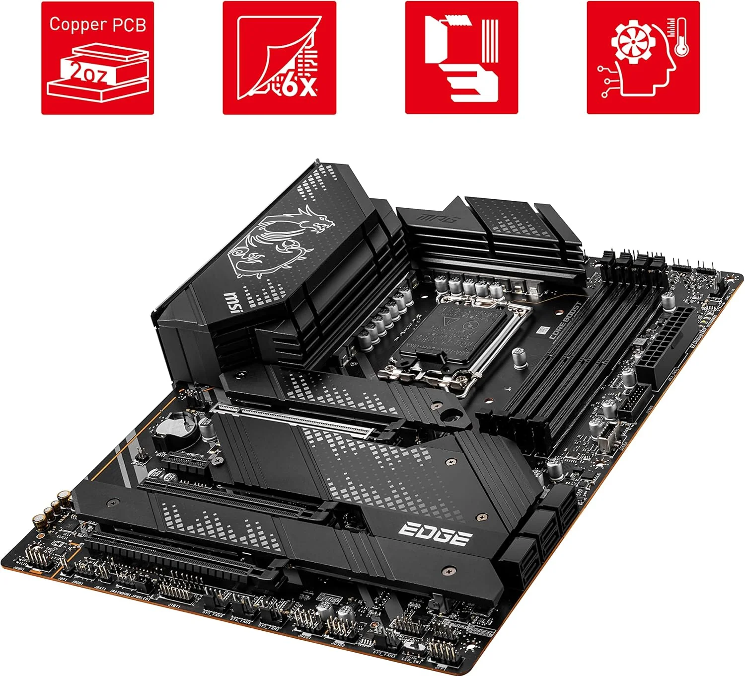 مادربرد MSI MPG Z690 EDGE WIFI ATX - پشتیبانی از پردازنده های نسل دوازدهم Intel Core، LGA 1700 - Mystic Light، Memory Boost (DDR5-6400MHz/OC)، 1 x PCIe 5.0 x16، 4 x M.2 Gen4/ x4، Wi-Fi 6E