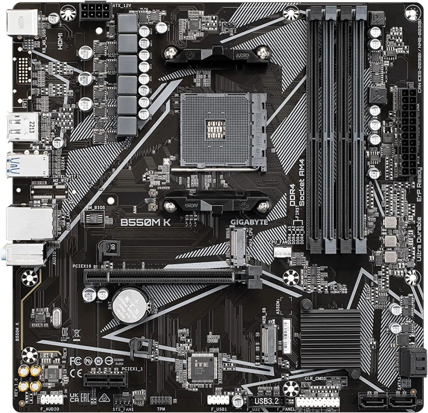 مادربرد GIGABYTE B550M K (سوکت AM4/ AMD/ B550/ Micro-ATX/ دوگانه M.2/ SATA 6Gb/s/ USB 3.2 Gen 1/ Realtek GbE LAN/ PCIe 4.0)
